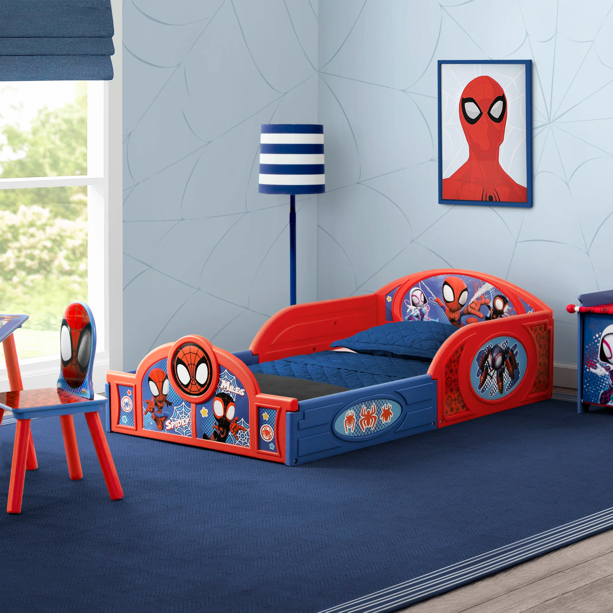 Marvel Spidey and His Amazing Friends 4-Piece Toddler Room-in-a-Box Set – Includes Sleep and Play Toddler Bed, Table, 1 Chair and Toy Box - Image 7