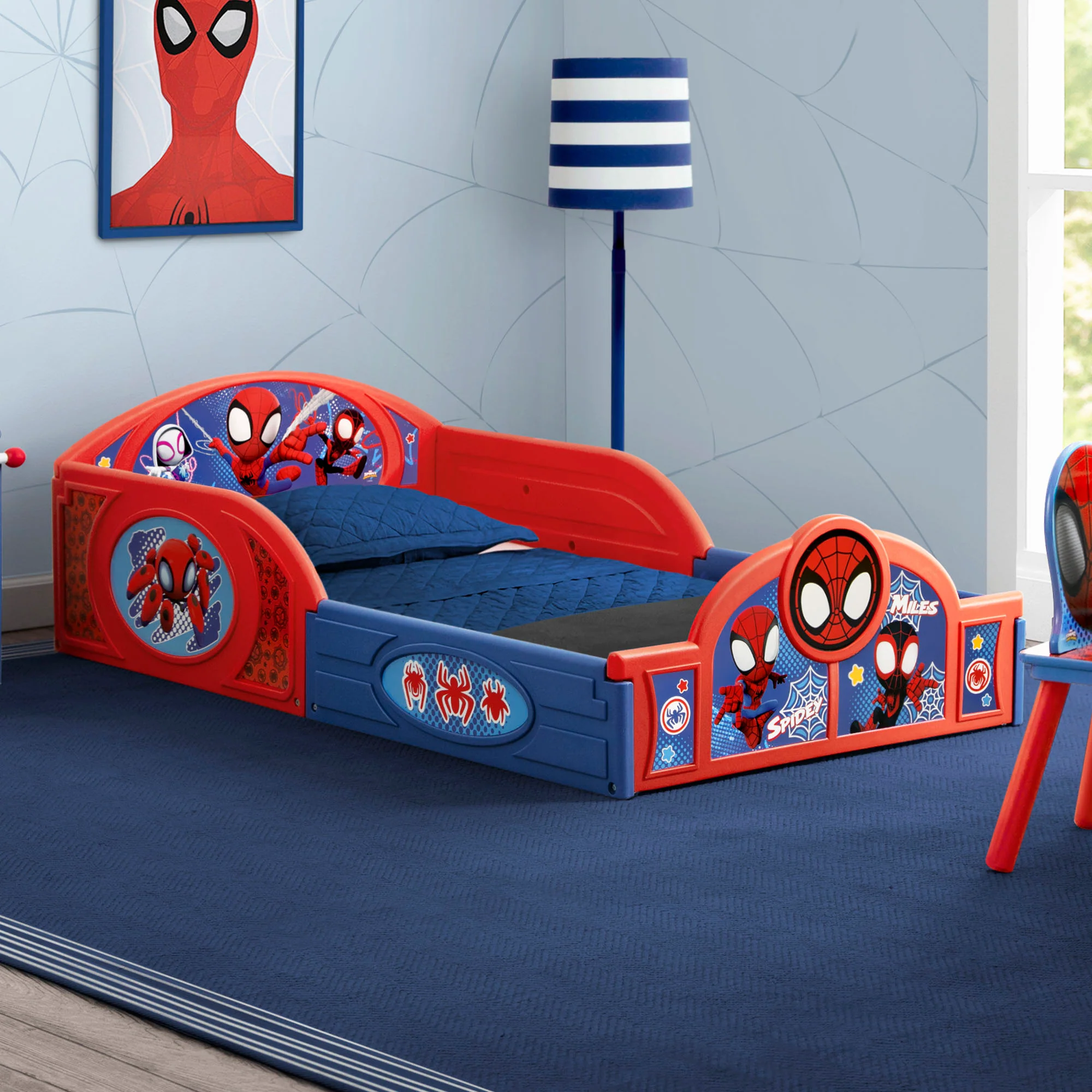 Marvel Spidey and His Amazing Friends 4-Piece Toddler Room-in-a-Box Set – Includes Sleep and Play Toddler Bed, Table, 1 Chair and Toy Box - Image 8