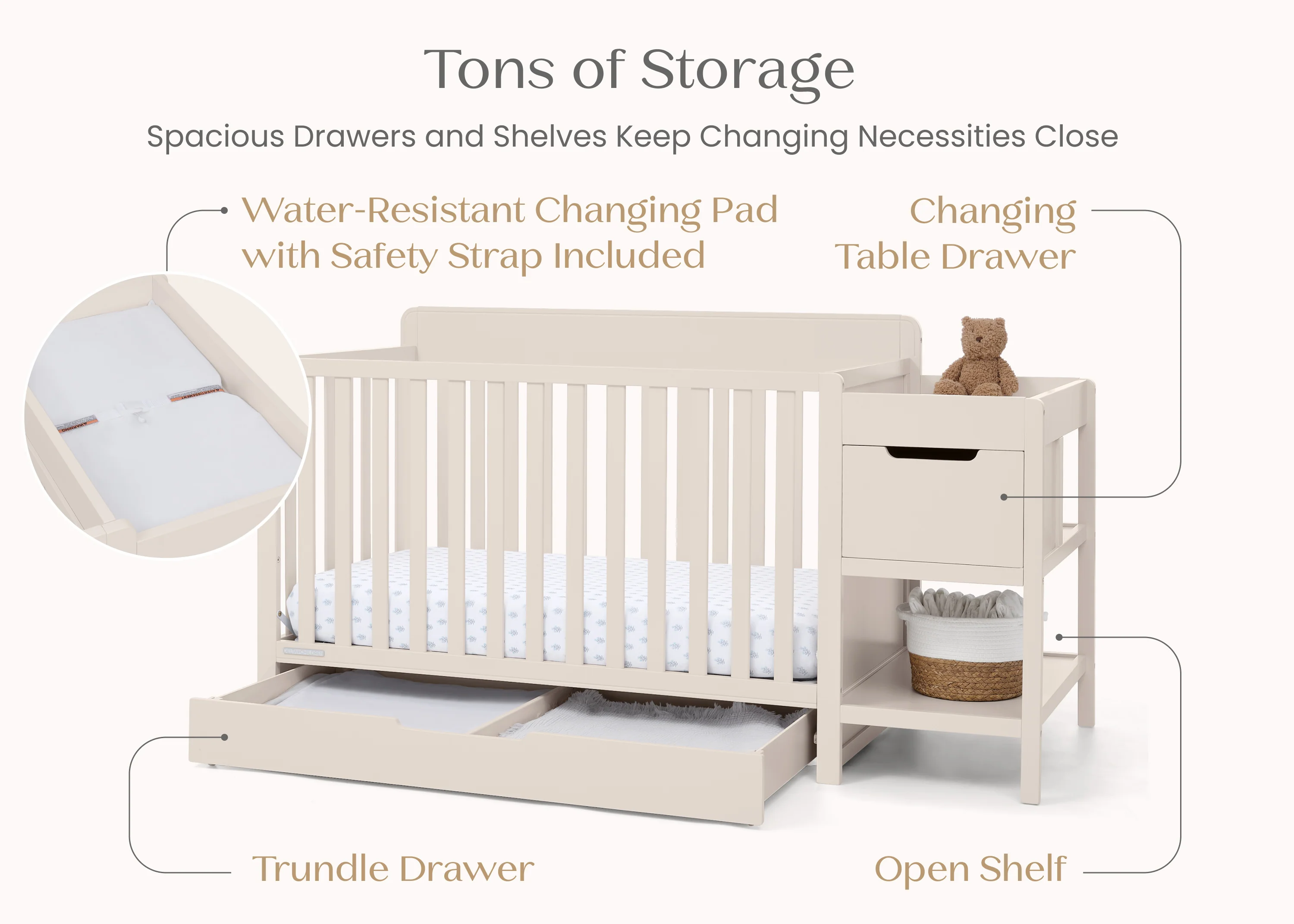 Maya 5-in-1 Convertible Crib and Changer with Storage - Image 6
