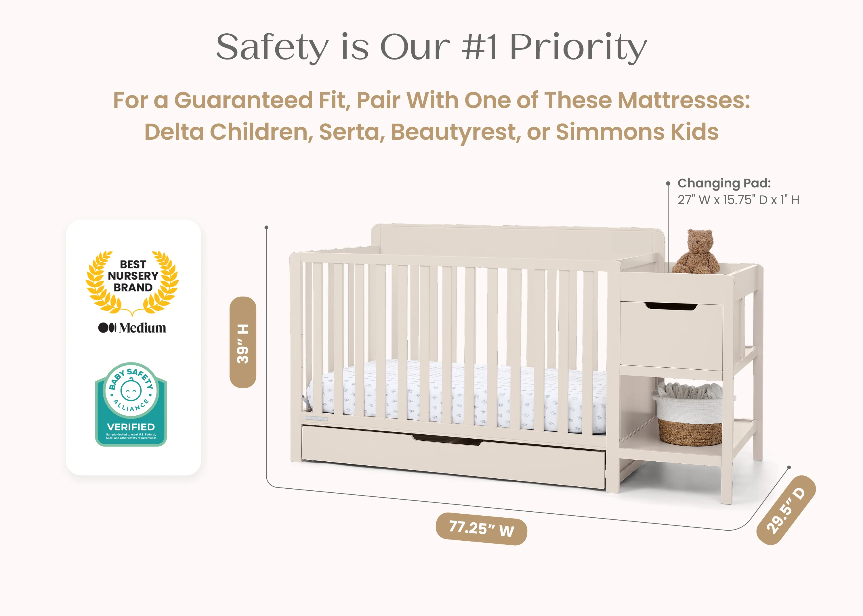Maya 5-in-1 Convertible Crib and Changer with Storage - Image 7