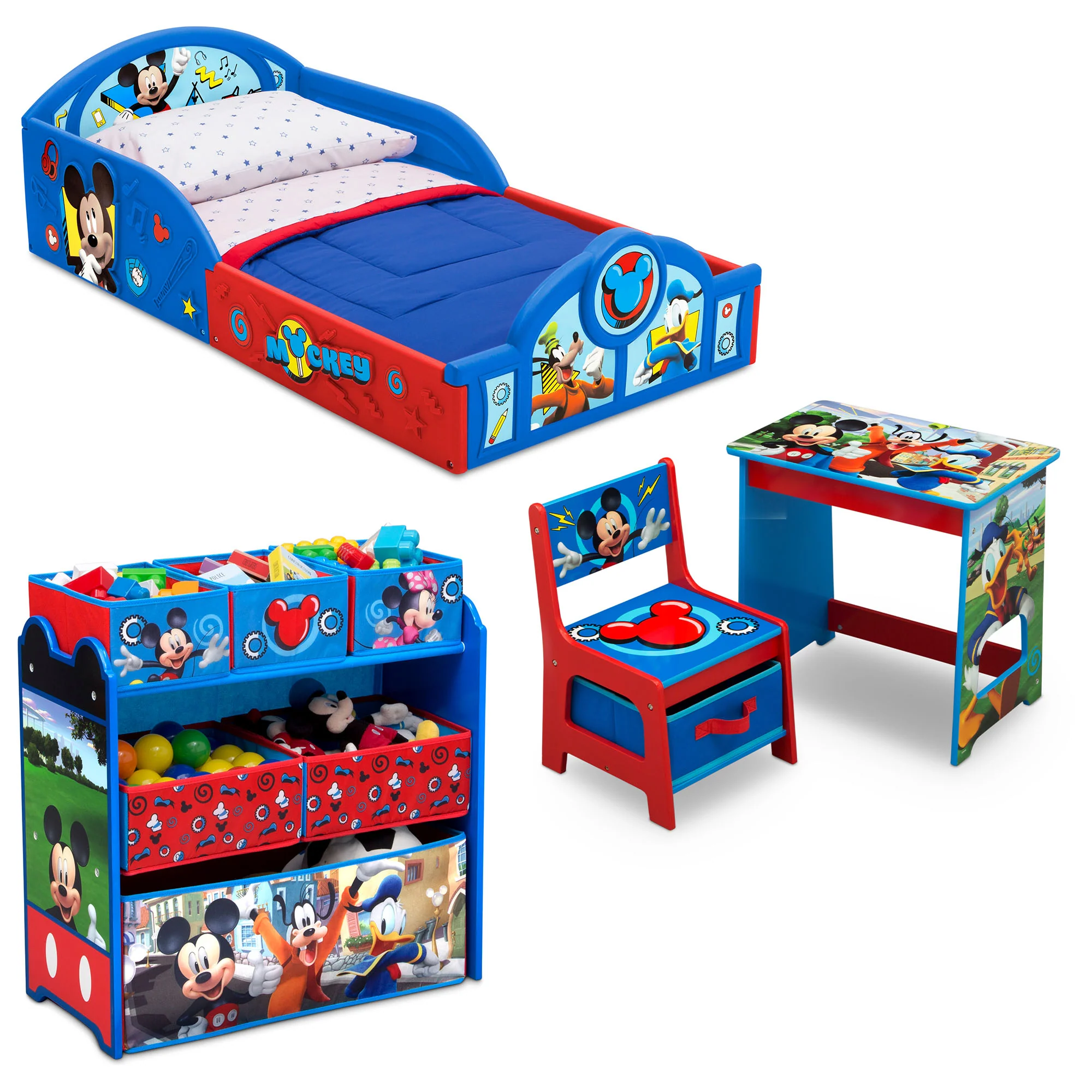 Mickey Mouse 4-Piece Room-in-a-Box Bedroom Set - Includes Toddler Bed, Toy Bin & Desk with Chair - Image 2