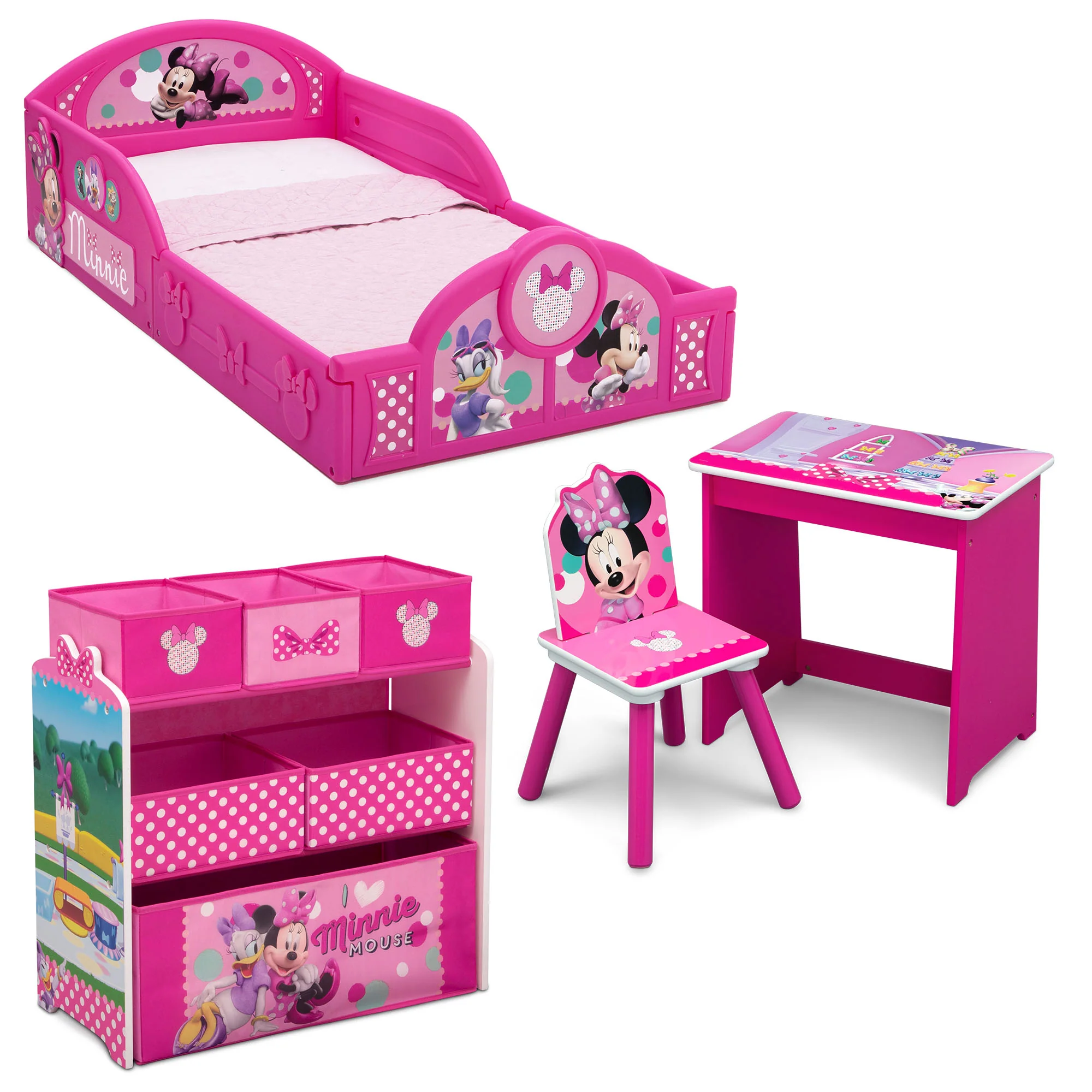 Minnie Mouse 4-Piece Room-in-a-Box Bedroom Set - Includes Toddler Bed, Toy Bin & Desk with Chair - Image 2