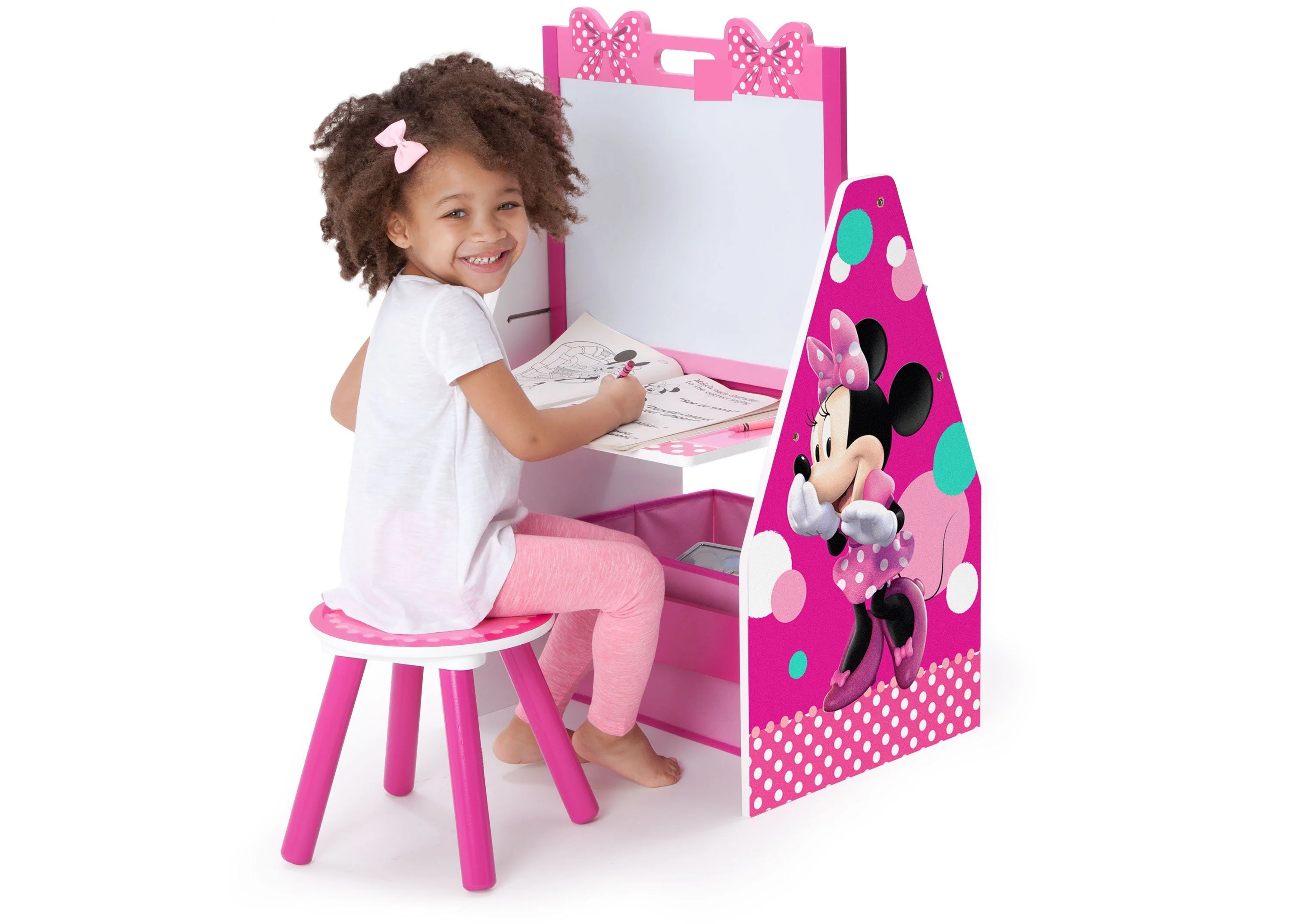 Minnie Mouse Deluxe Kids Art Table - Easel, Desk, Stool, Toy Organizer - Image 3