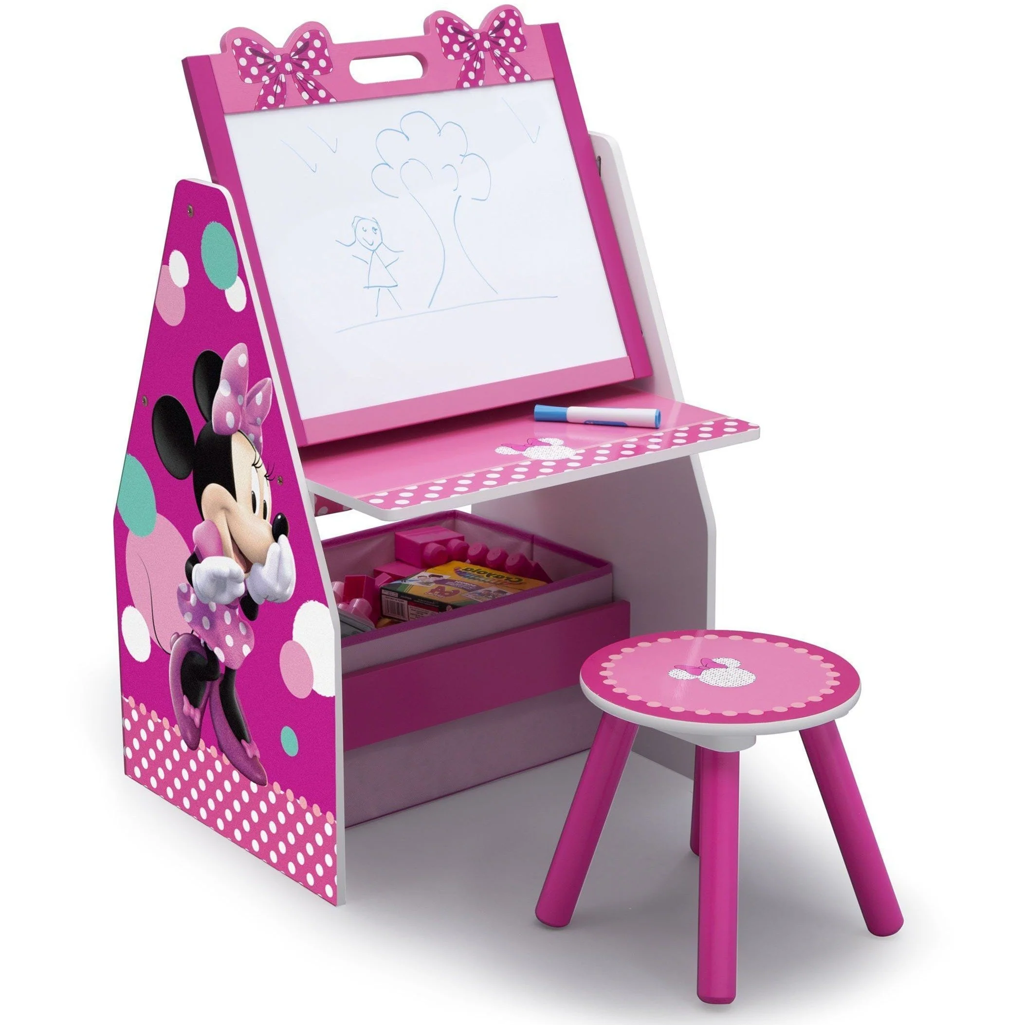 Minnie Mouse Deluxe Kids Art Table - Easel, Desk, Stool, Toy Organizer - Image 6