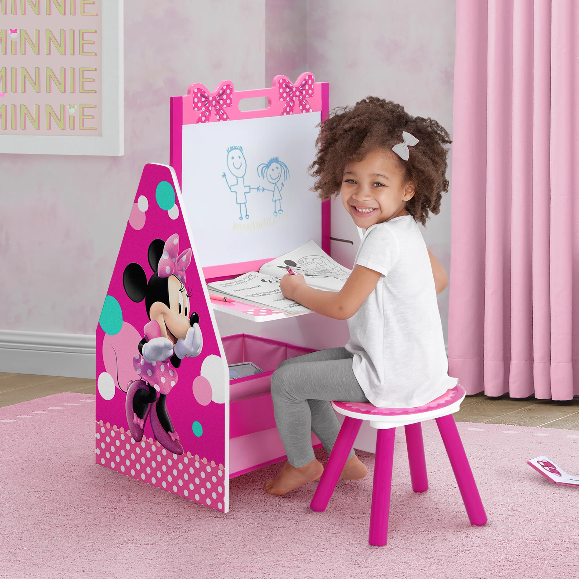 Minnie Mouse Deluxe Kids Art Table - Easel, Desk, Stool, Toy Organizer - Image 8