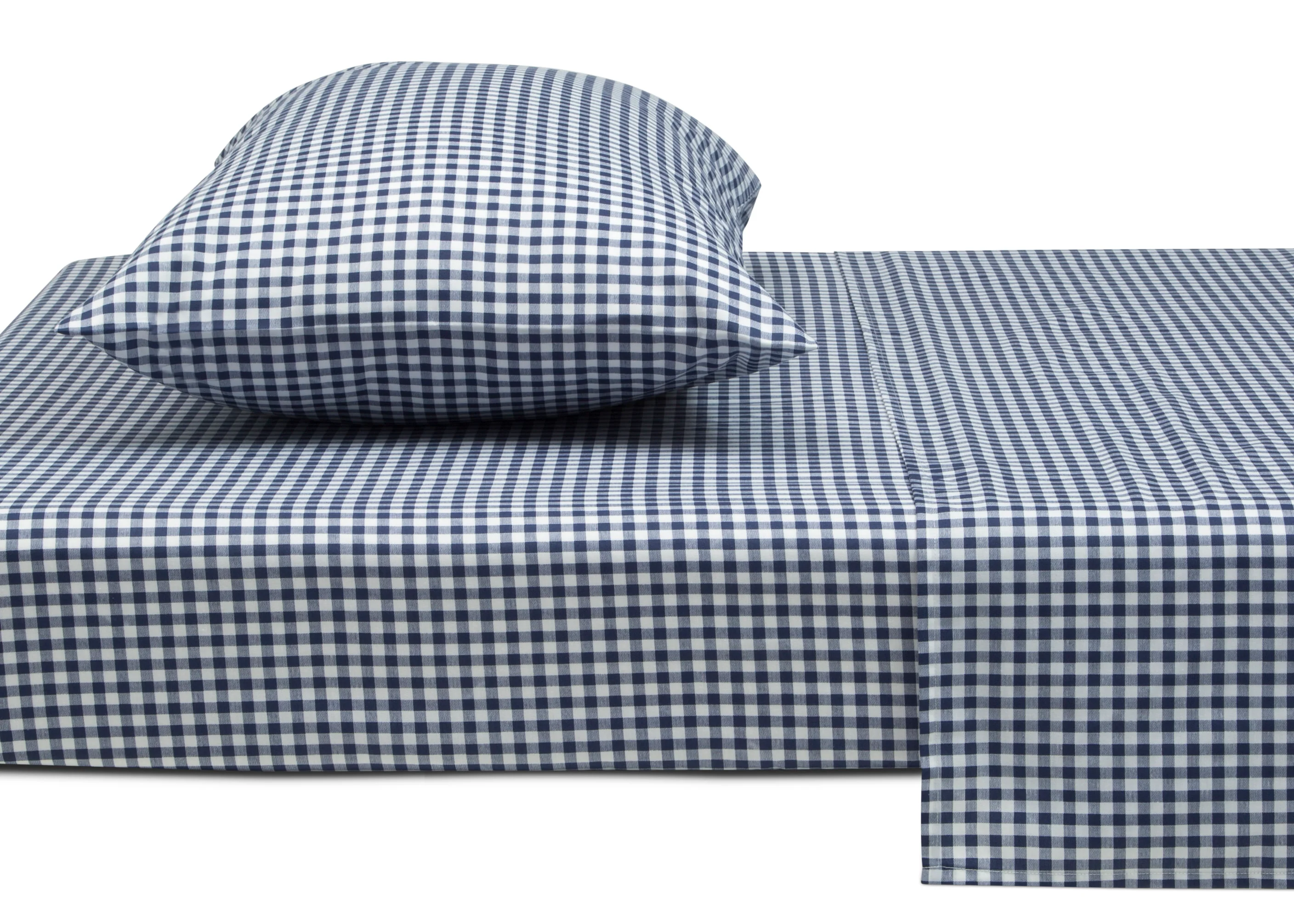 Navy Gingham 3-Piece Twin Sheet Set - Image 3