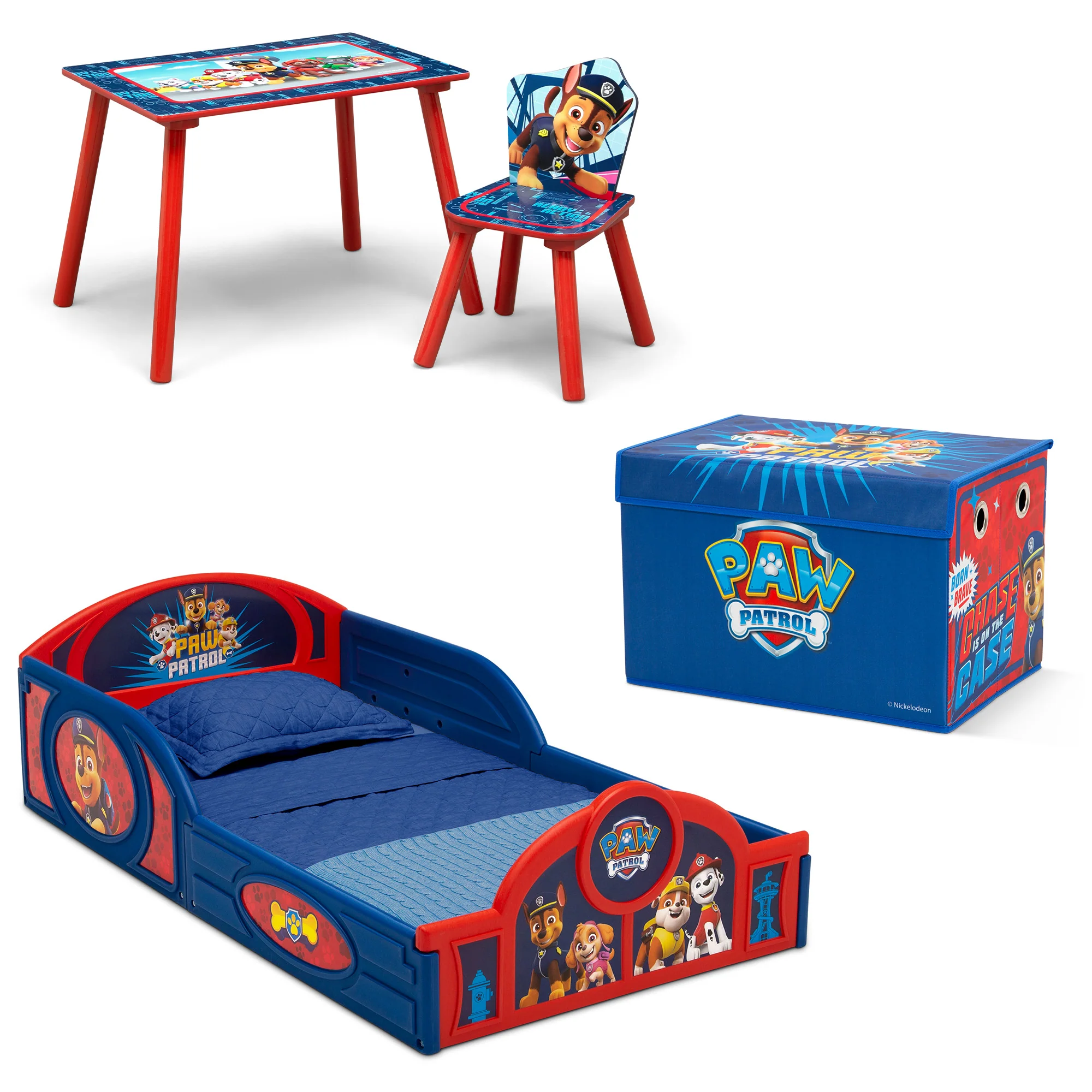 Paw Patrol 4-Piece Toddler Room-In-A-Box Set – Includes Sleep And Play Toddler Bed, Table, 1 Chair And Fabric Toy Box - Image 2