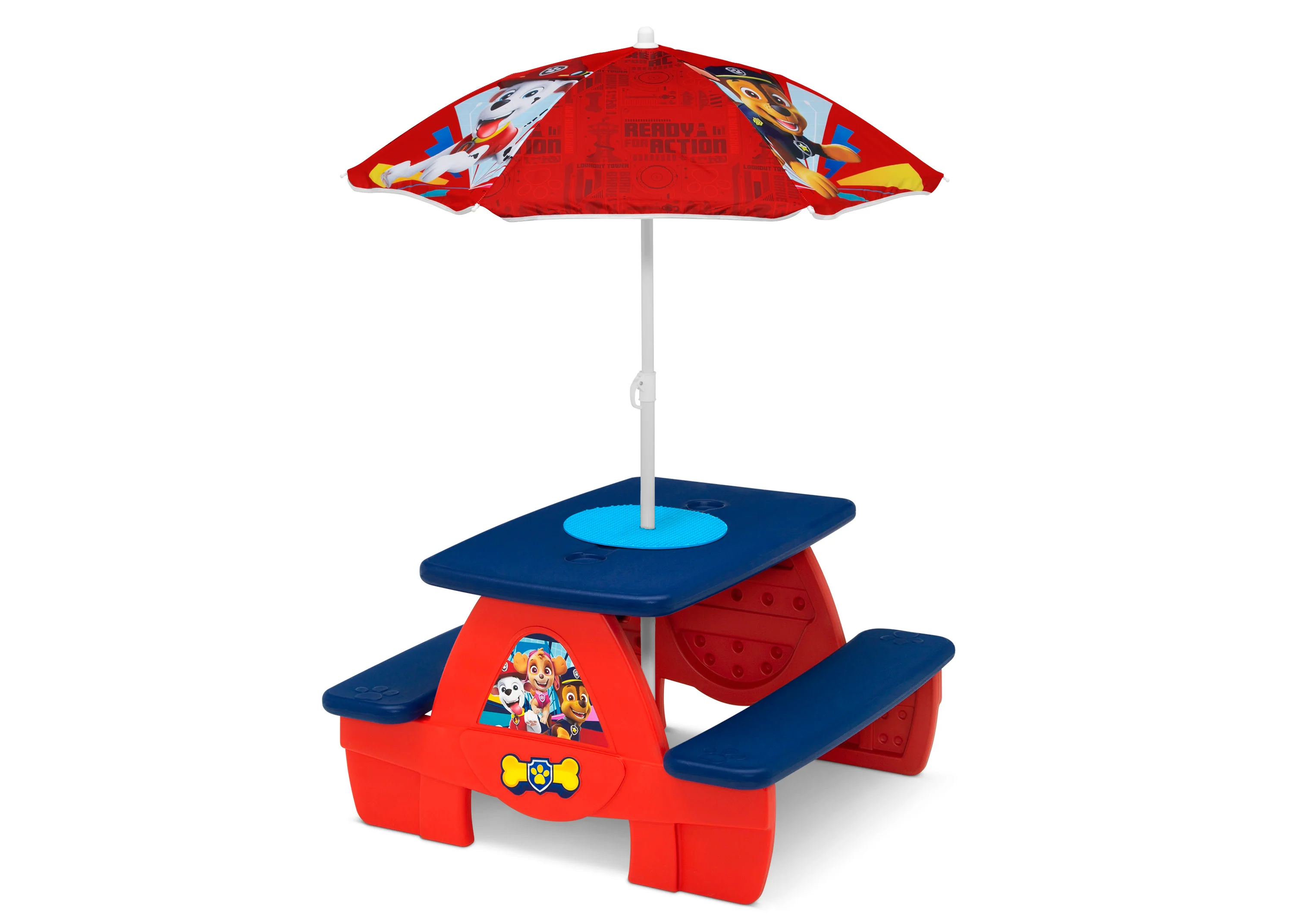 PAW Patrol 4 Seat Activity Picnic Table with Umbrella and Lego Compatible Tabletop - Image 4