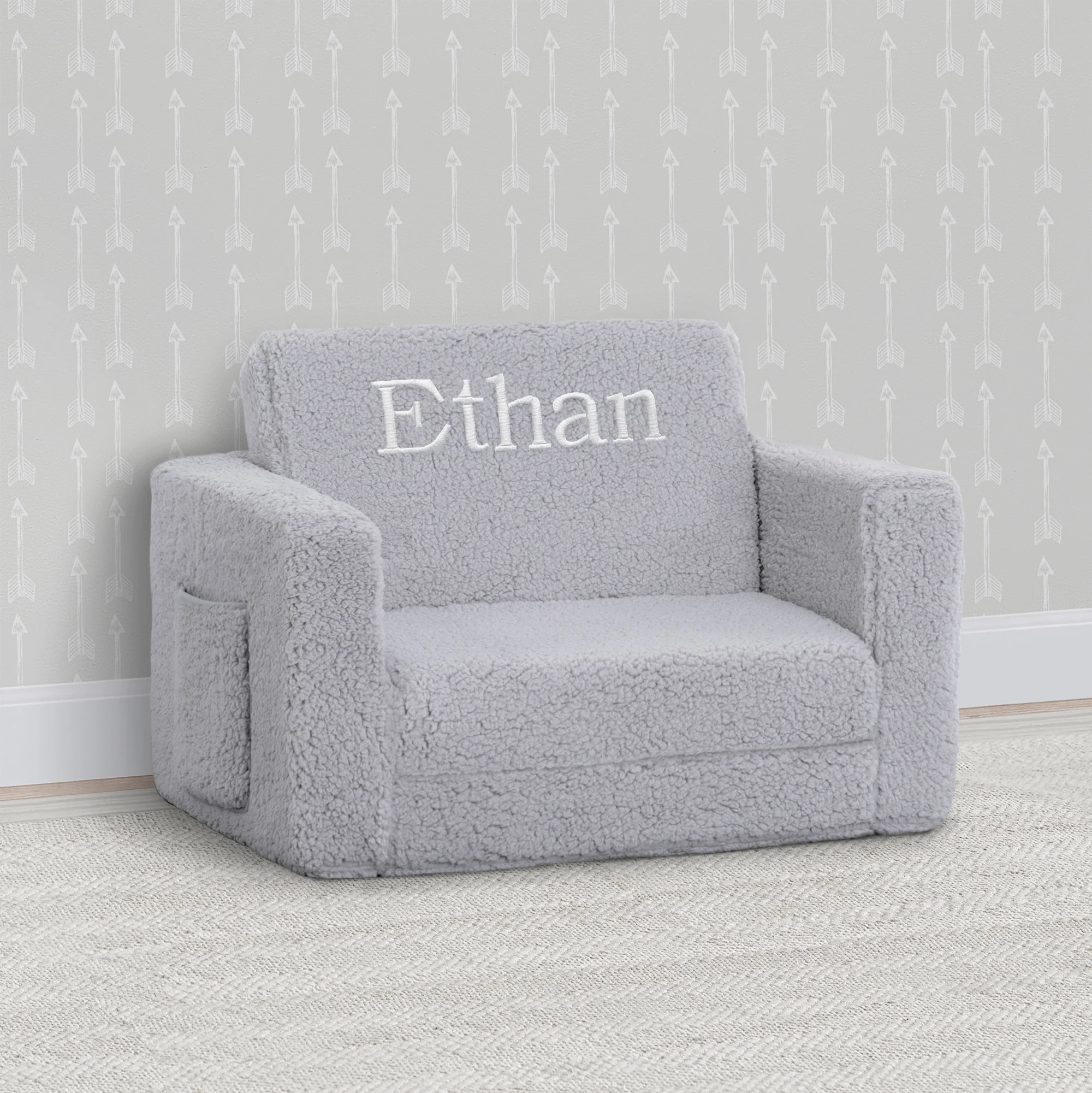 Personalized Cozee Flip-Out Sherpa 2-in-1 Convertible Chair to Lounger for Kids - Image 18