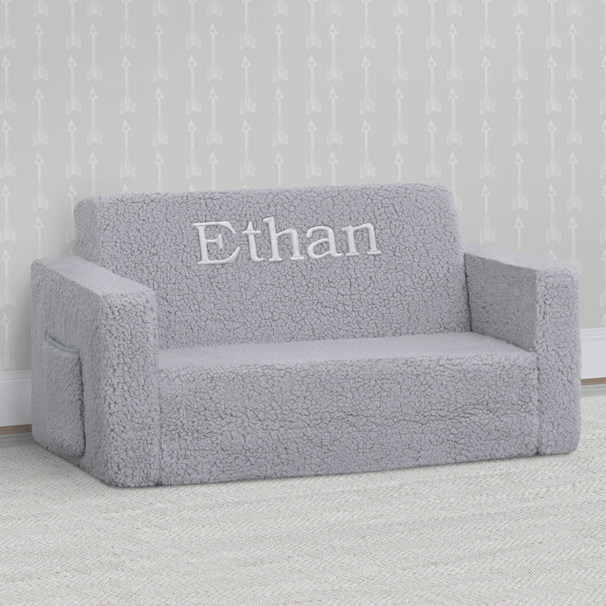 Personalized Cozee Flip-Out Sherpa 2-in-1 Convertible Sofa to Lounger for Kids - Image 7