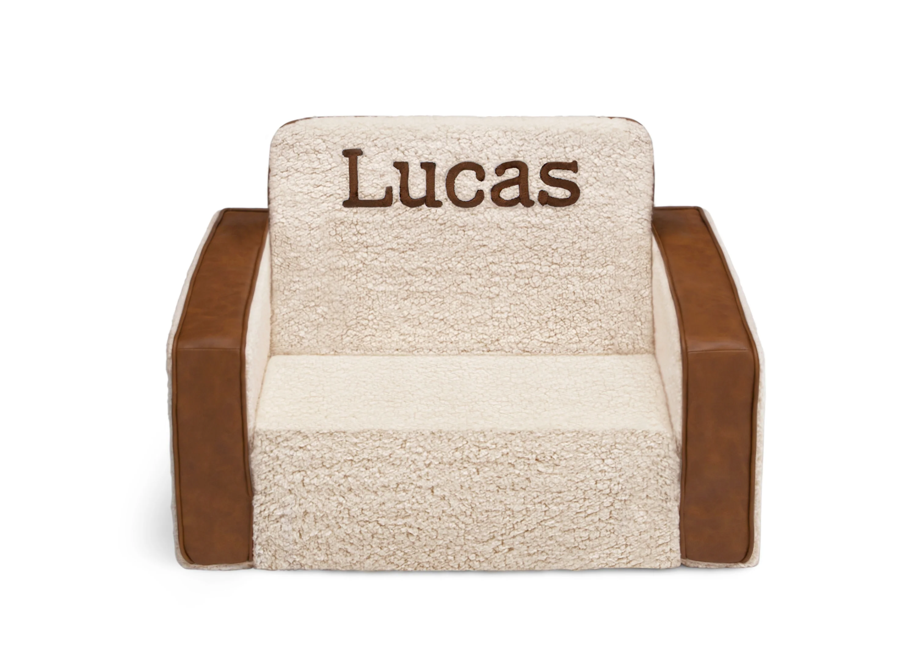 Personalized Cozee Flip-Out Sherpa and Faux Leather 2-in-1 Convertible Chair to Lounger for Kids - Image 2