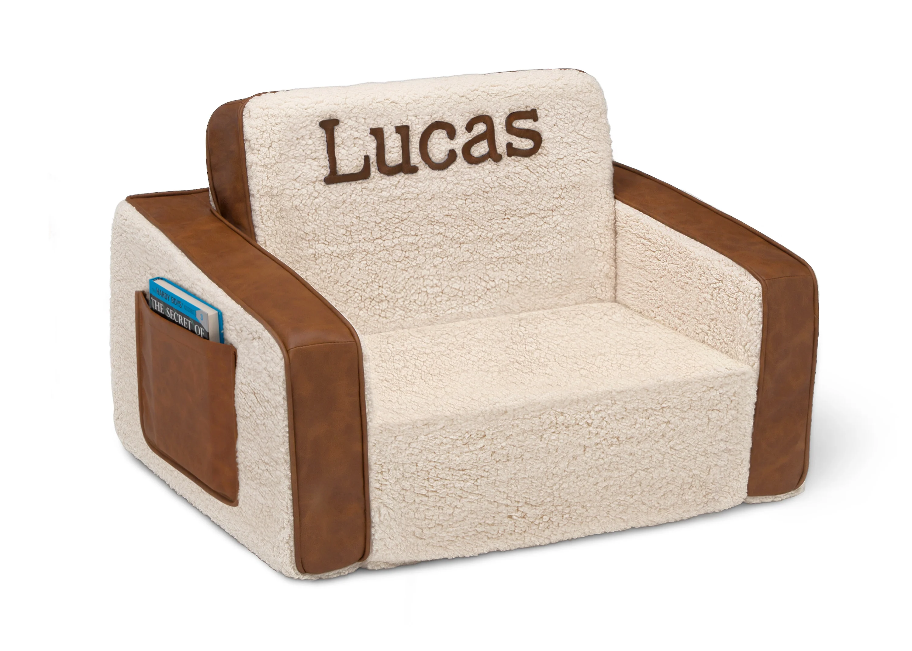 Personalized Cozee Flip-Out Sherpa and Faux Leather 2-in-1 Convertible Chair to Lounger for Kids - Image 3