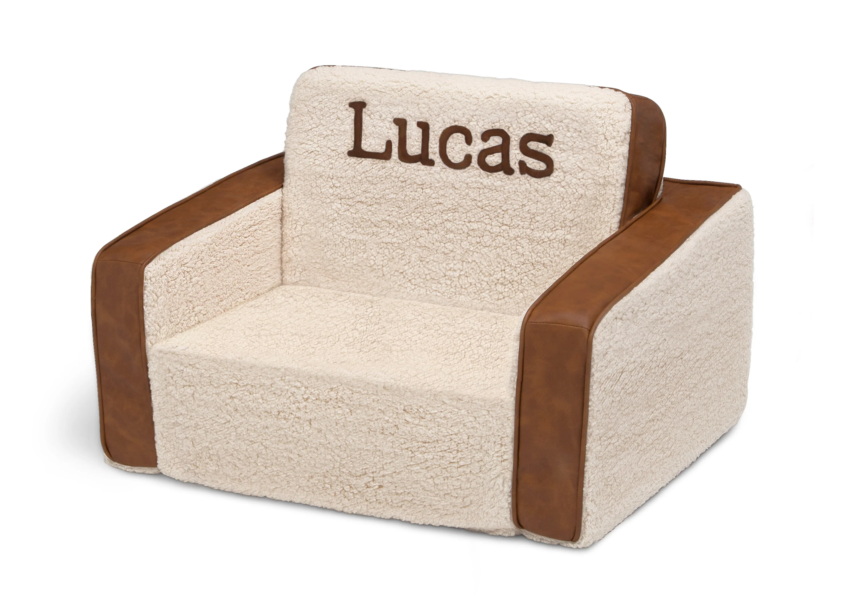 Personalized Cozee Flip-Out Sherpa and Faux Leather 2-in-1 Convertible Chair to Lounger for Kids - Image 4