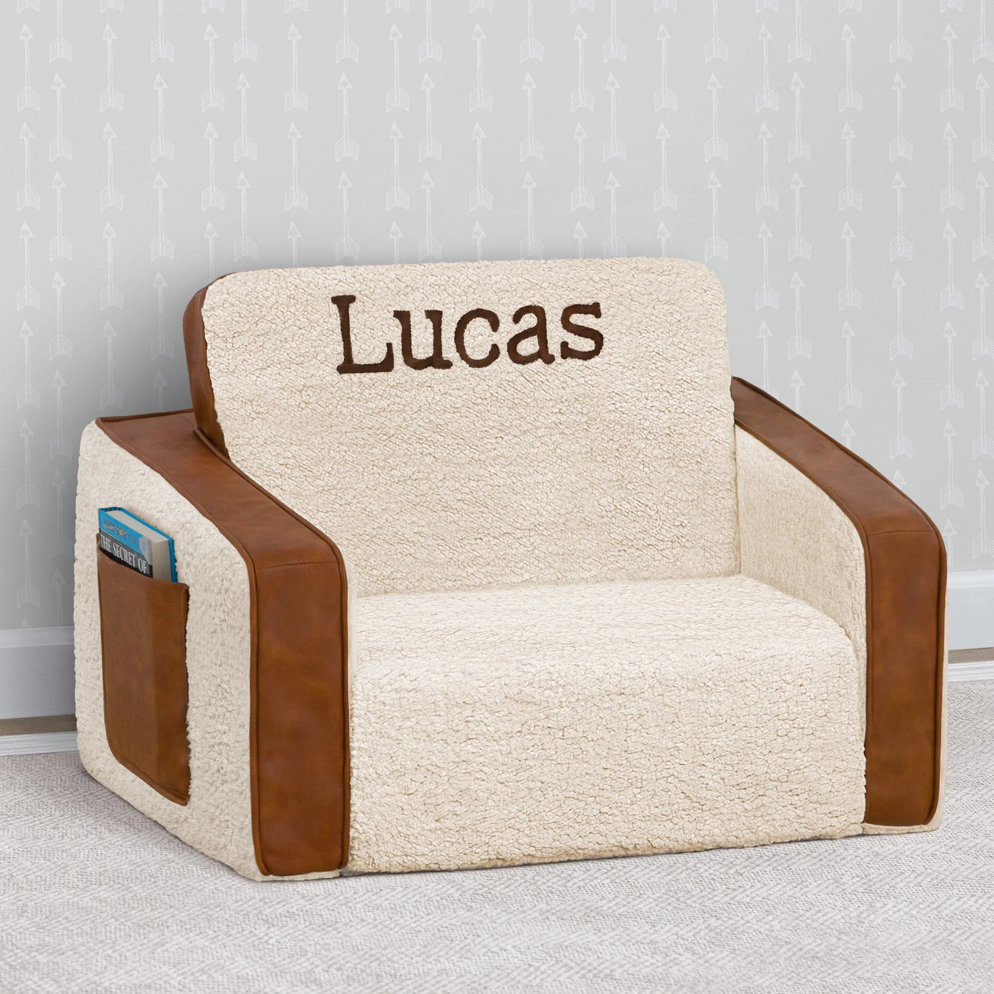 Personalized Cozee Flip-Out Sherpa and Faux Leather 2-in-1 Convertible Chair to Lounger for Kids - Image 6