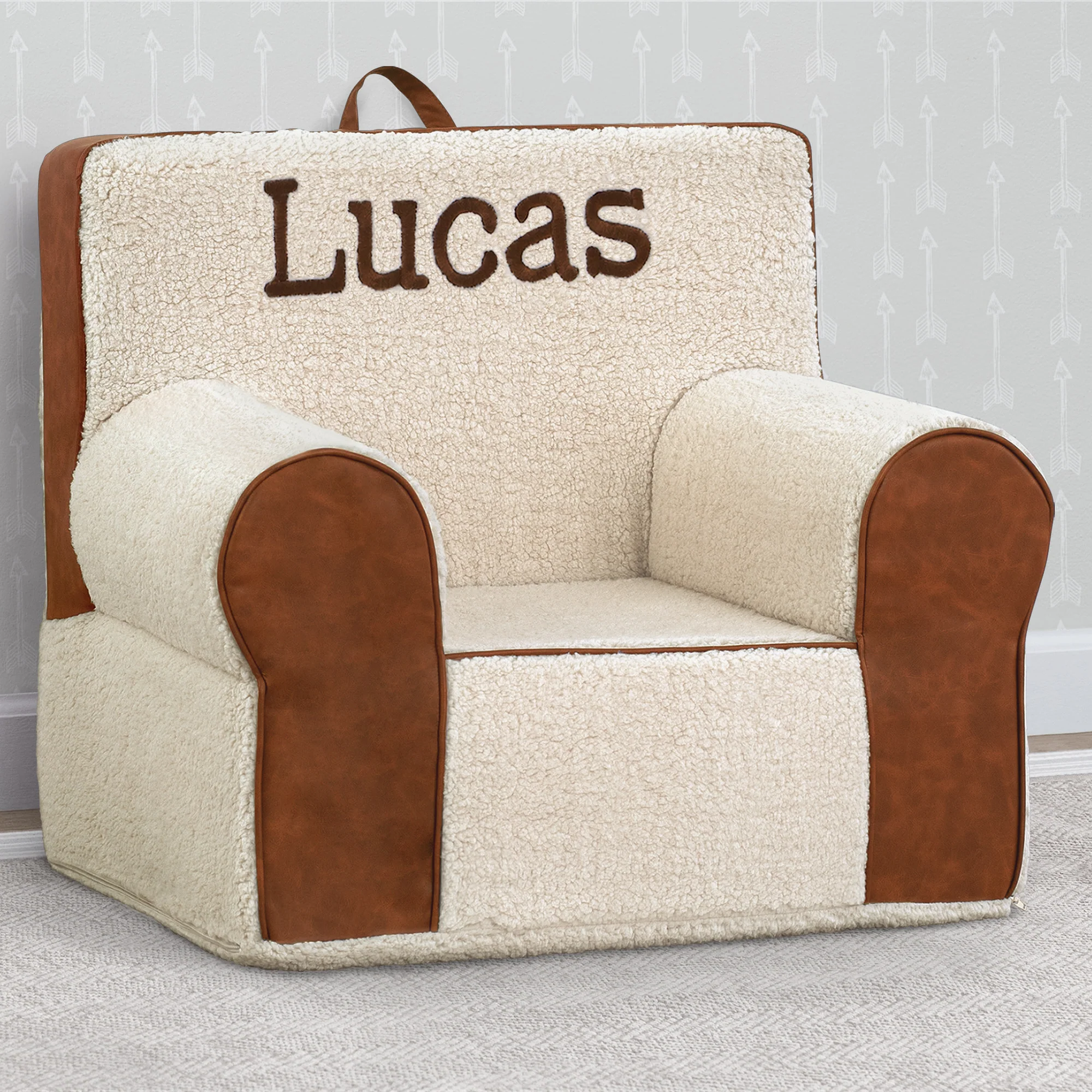 Personalized Deluxe Cozee Sherpa and Faux Leather Chair for Kids - Image 4