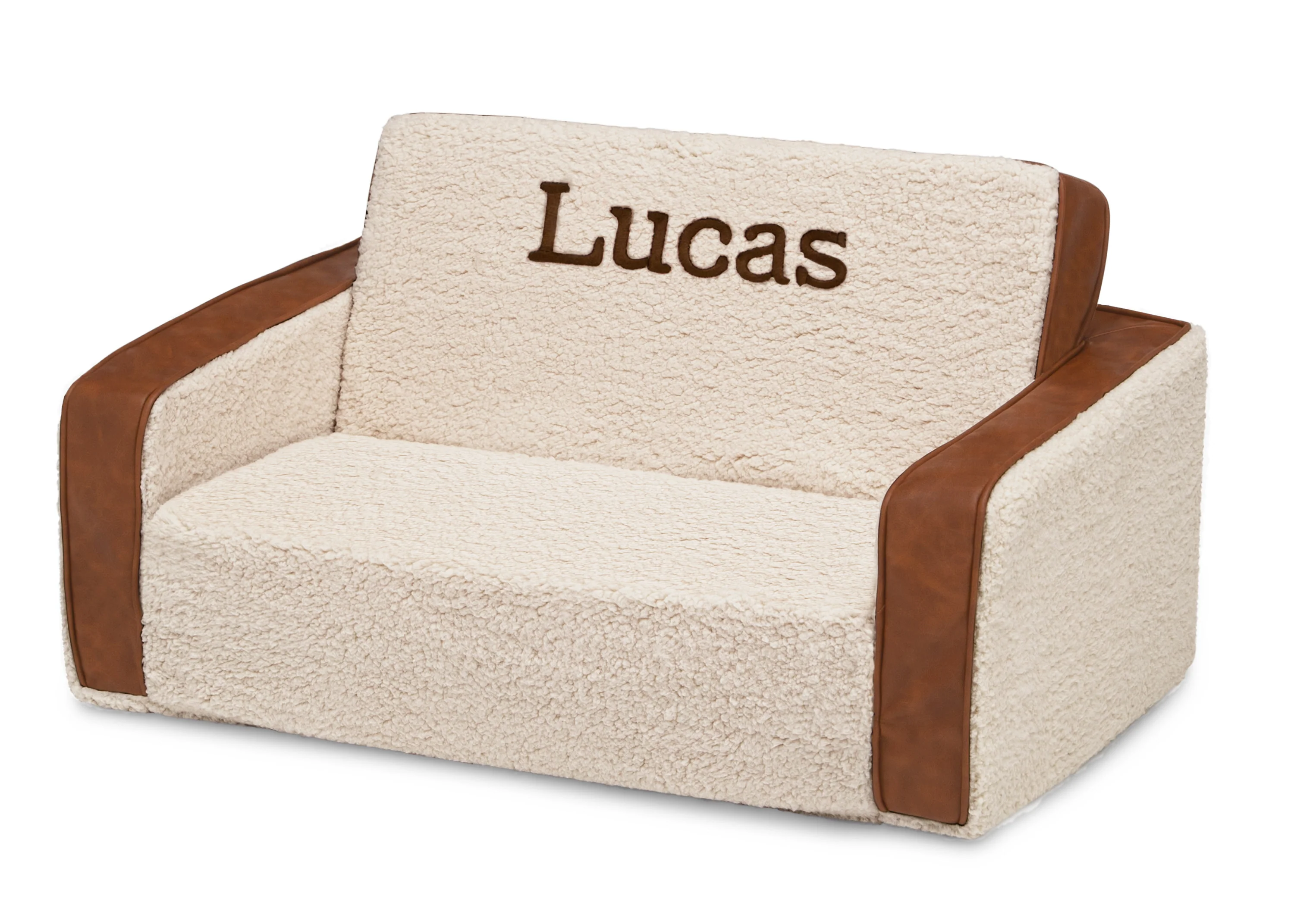 Personalized Cozee Flip-Out Sherpa  and Leather 2-in-1 Convertible Sofa to Lounger for Kids - Image 4