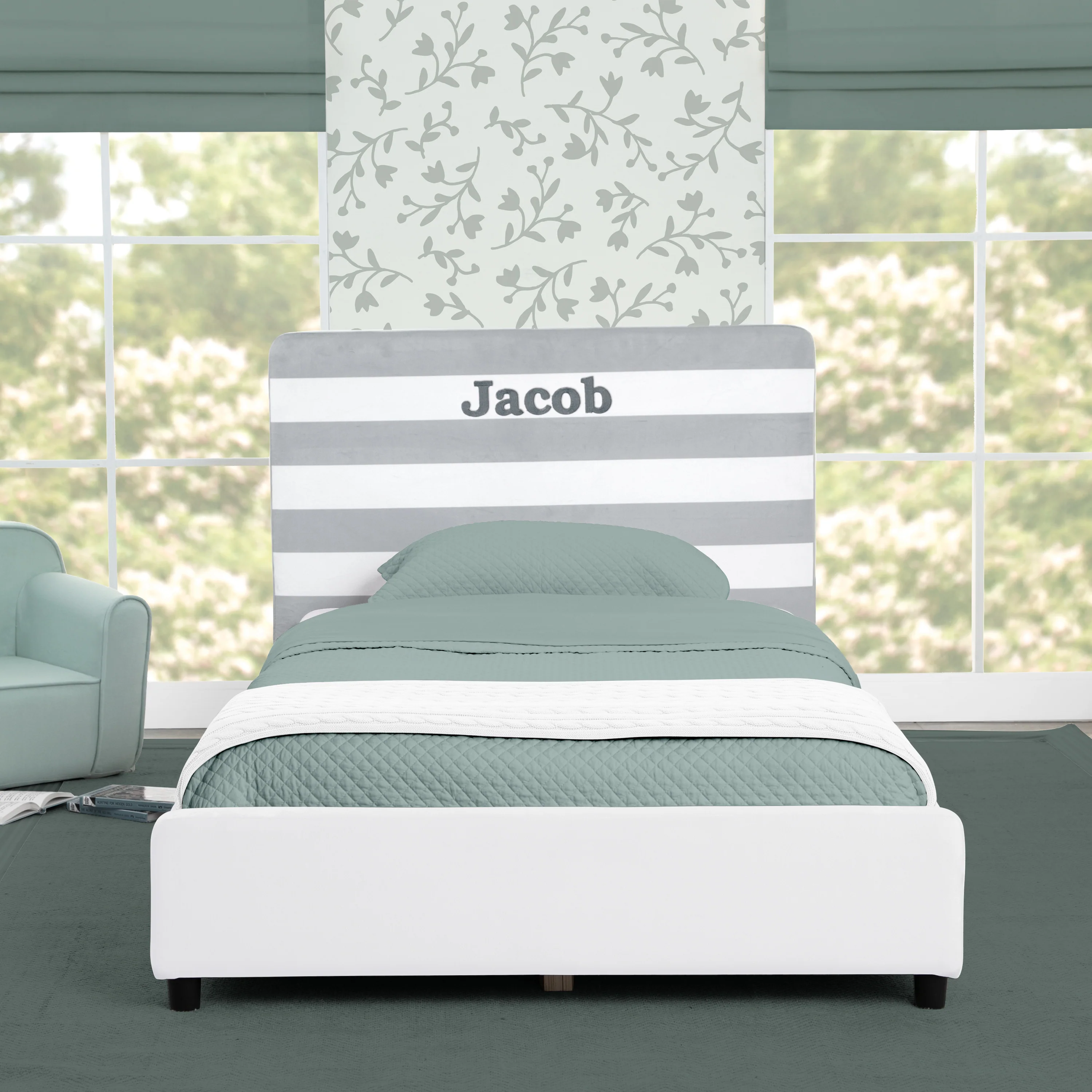 Personalized Upholstered  Twin Bed with Headboard - Image 31