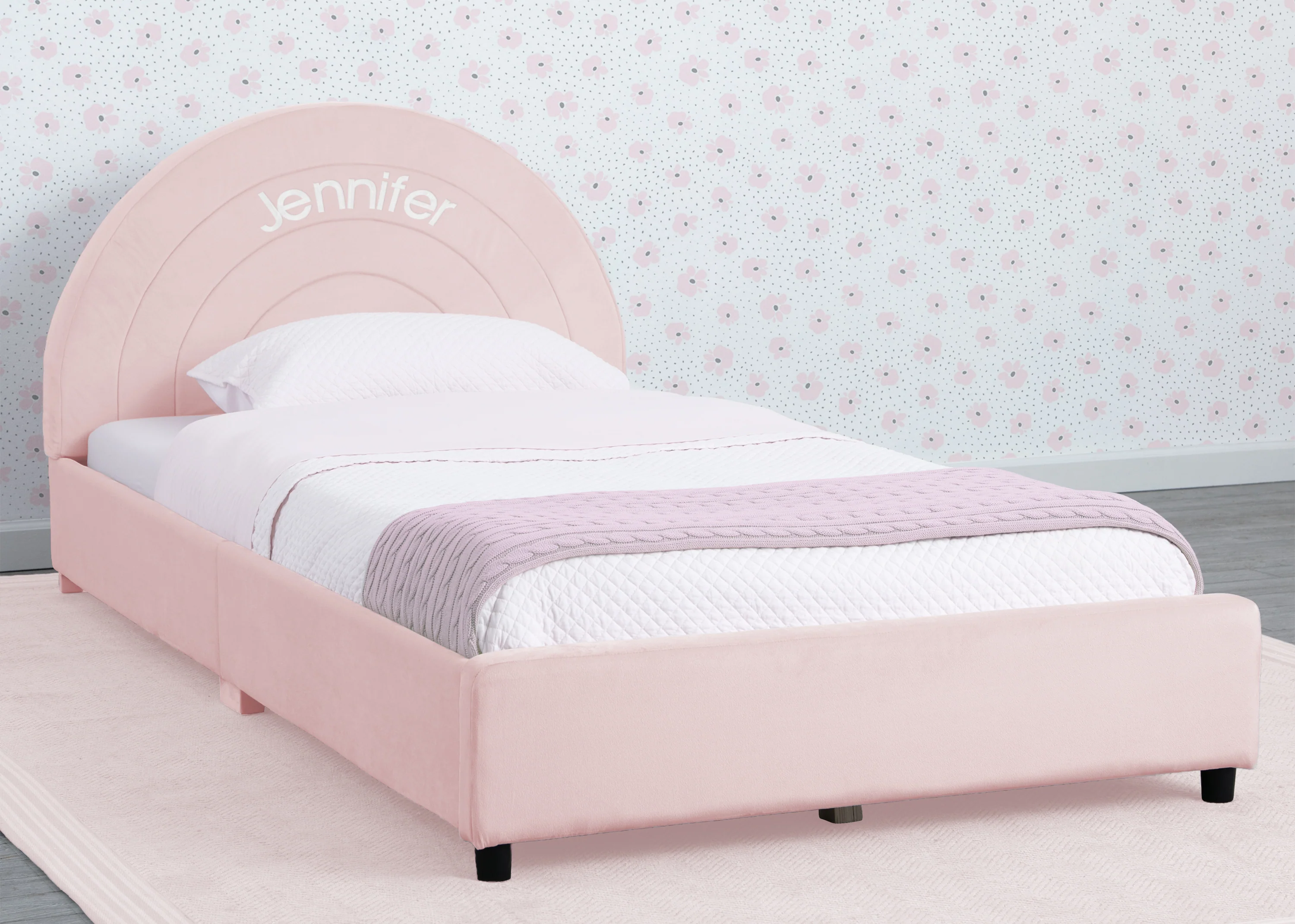 Personalized Upholstered Twin Bed with Round Headboard - Image 10