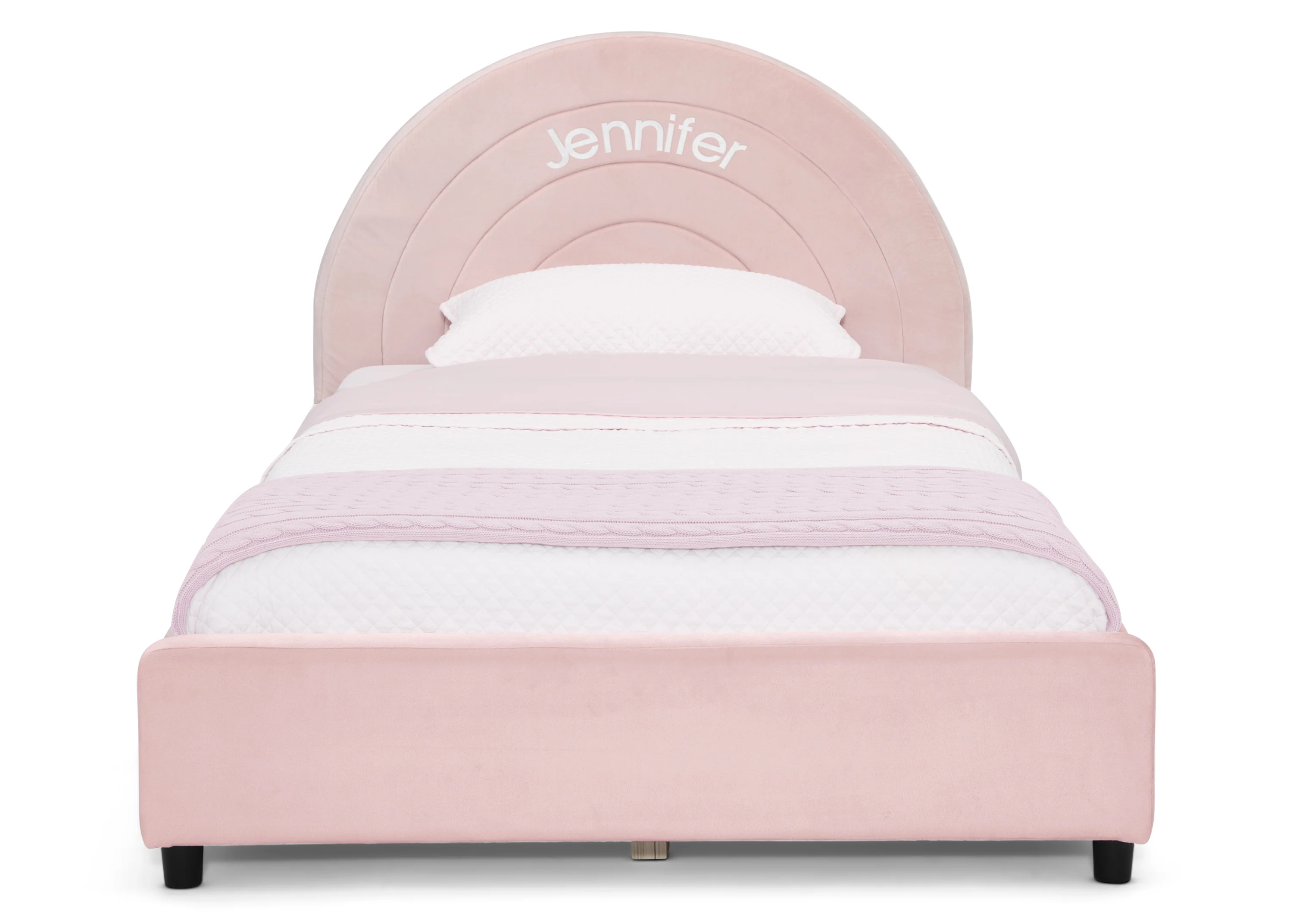 Personalized Upholstered Twin Bed with Round Headboard - Image 11