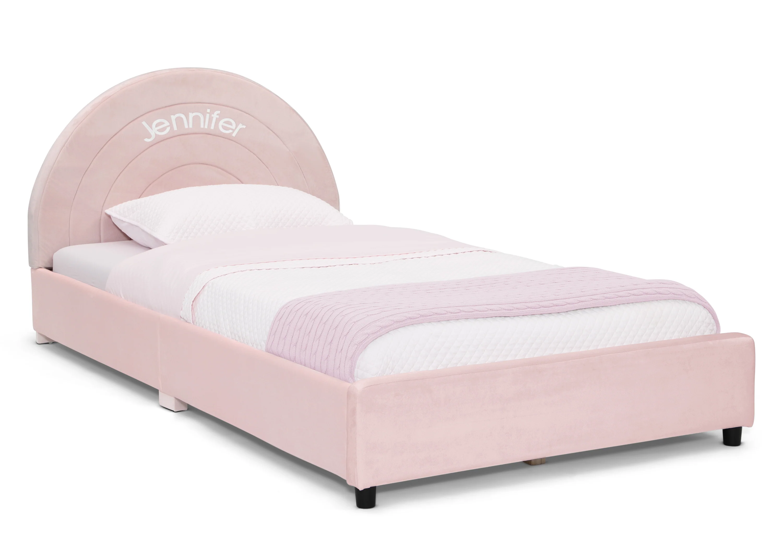 Personalized Upholstered Twin Bed with Round Headboard - Image 12