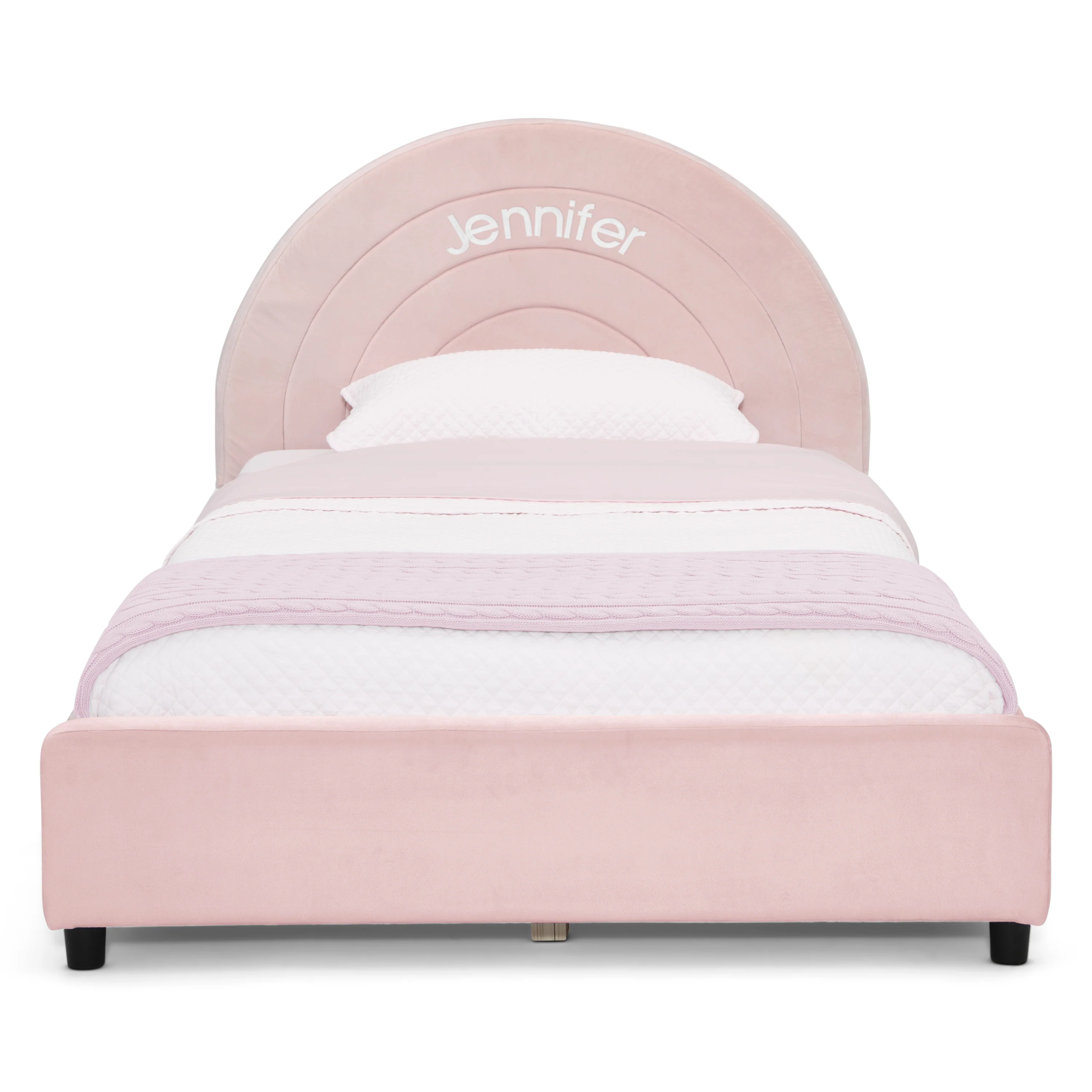 Personalized Upholstered Twin Bed with Round Headboard - Image 14