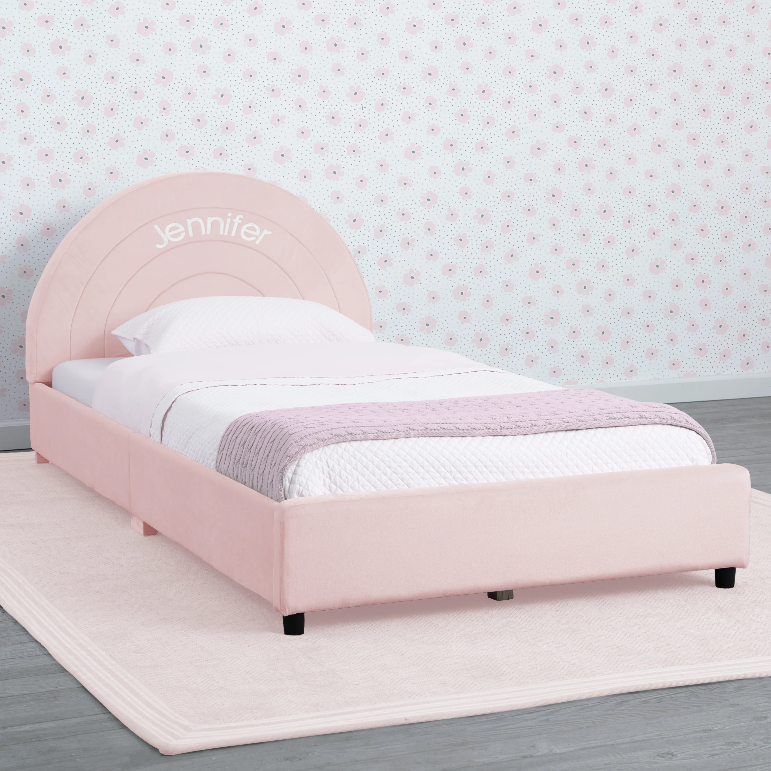 Personalized Upholstered Twin Bed with Round Headboard - Image 16