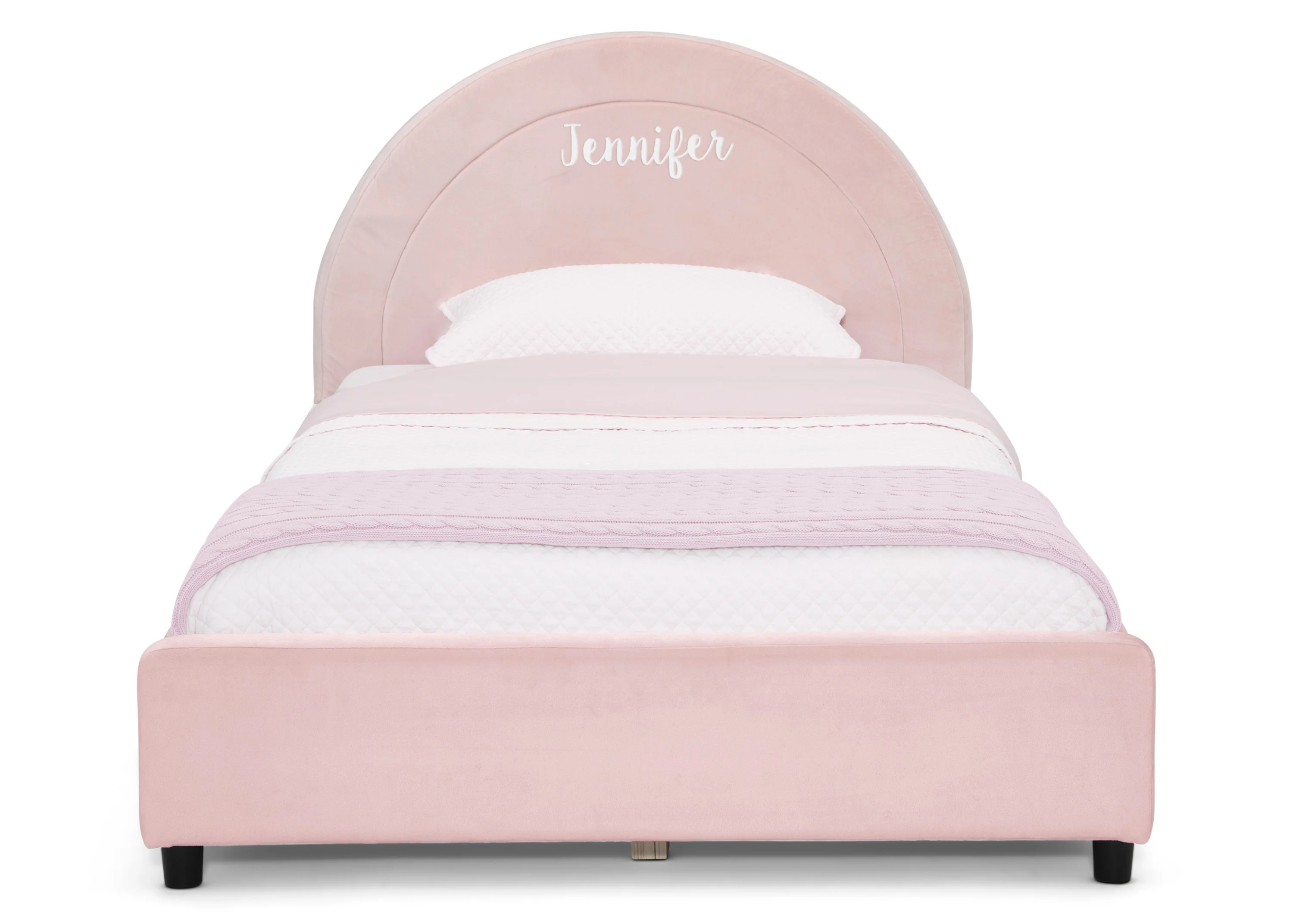 Personalized Upholstered Twin Bed with Round Headboard - Image 3
