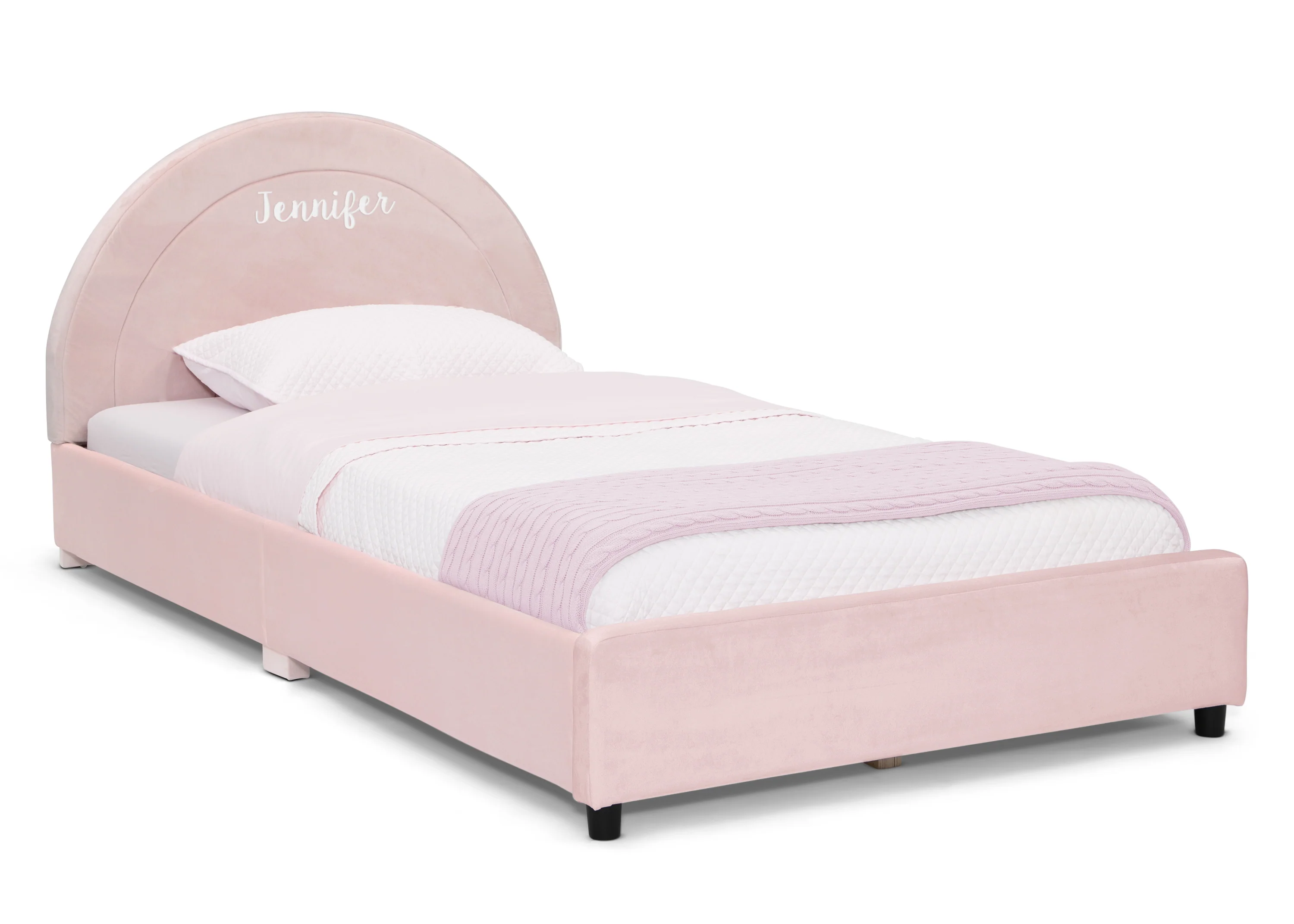 Personalized Upholstered Twin Bed with Round Headboard - Image 4