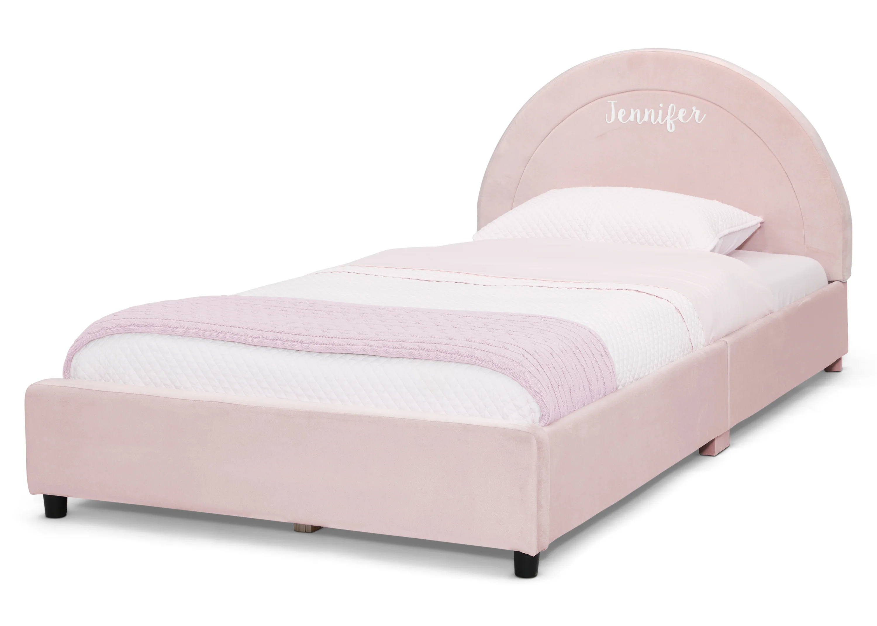 Personalized Upholstered Twin Bed with Round Headboard - Image 5