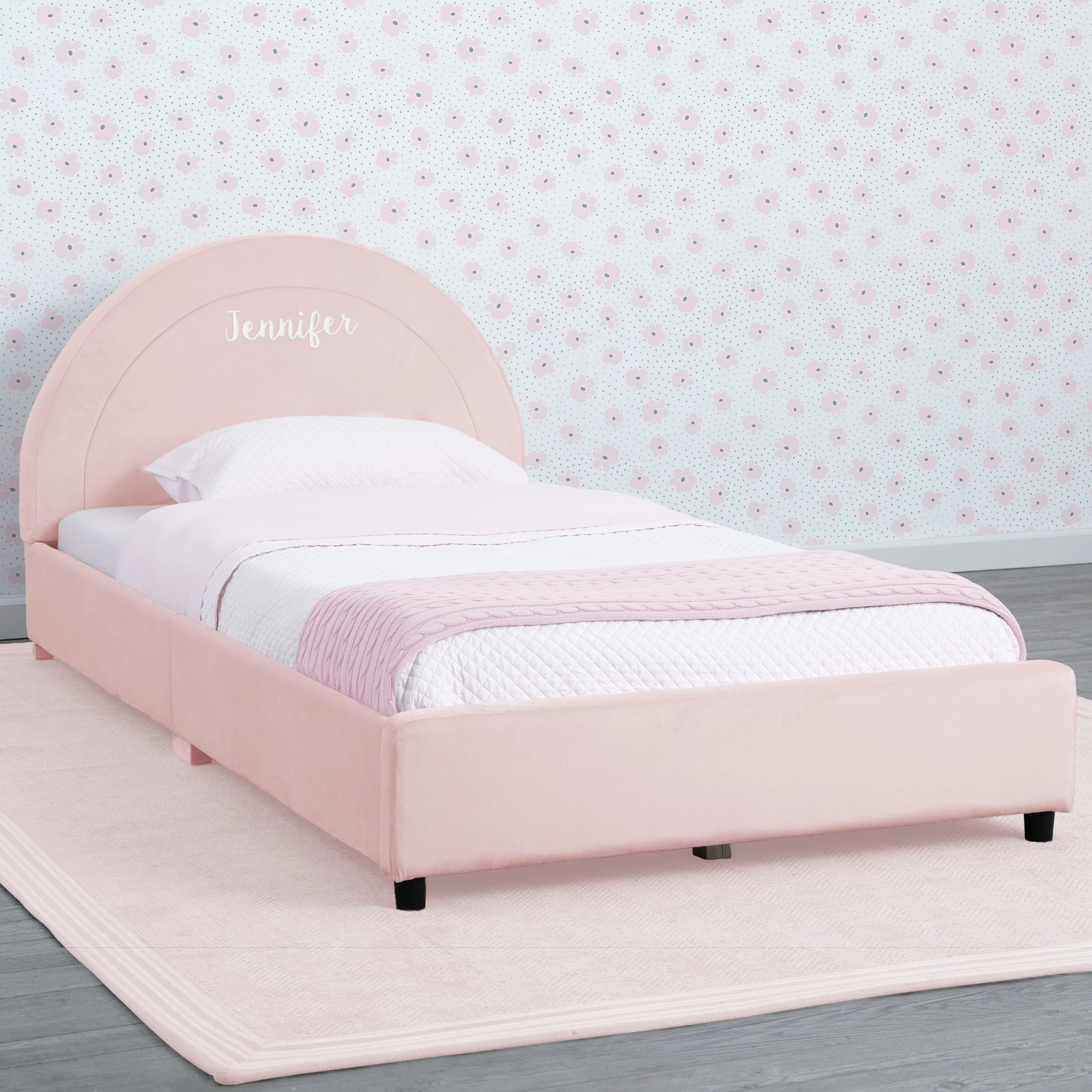 Personalized Upholstered Twin Bed with Round Headboard - Image 6
