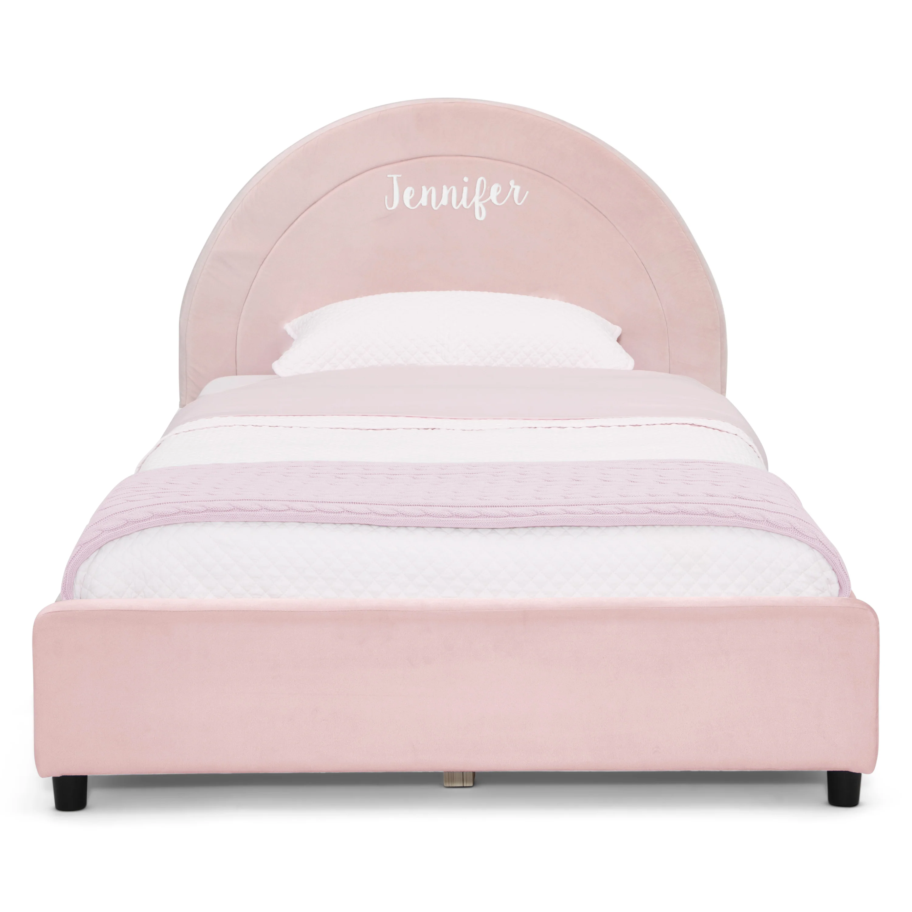 Personalized Upholstered Twin Bed with Round Headboard - Image 8