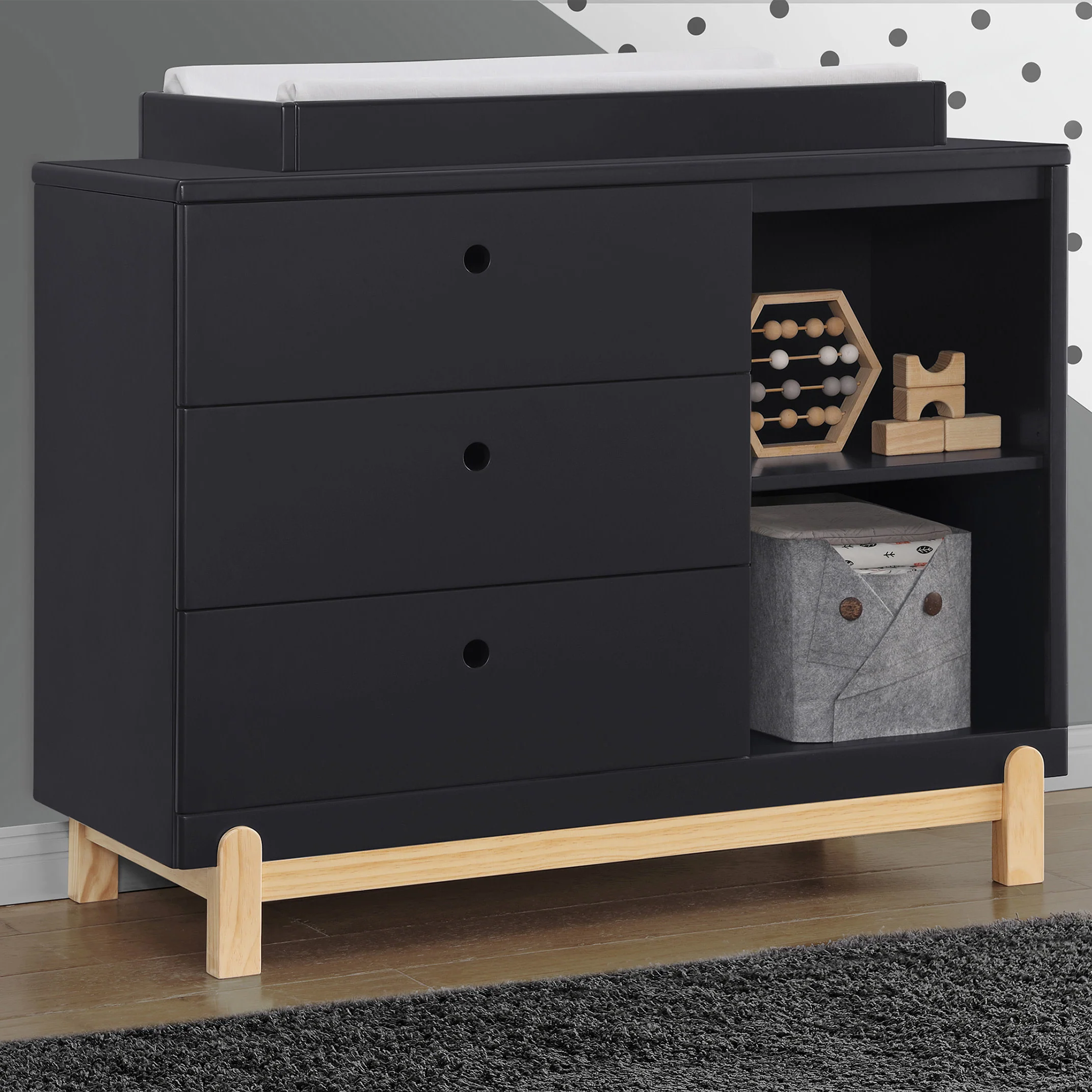 Poppy 3 Drawer Dresser with Cubbies and Interlocking Drawers - Image 13
