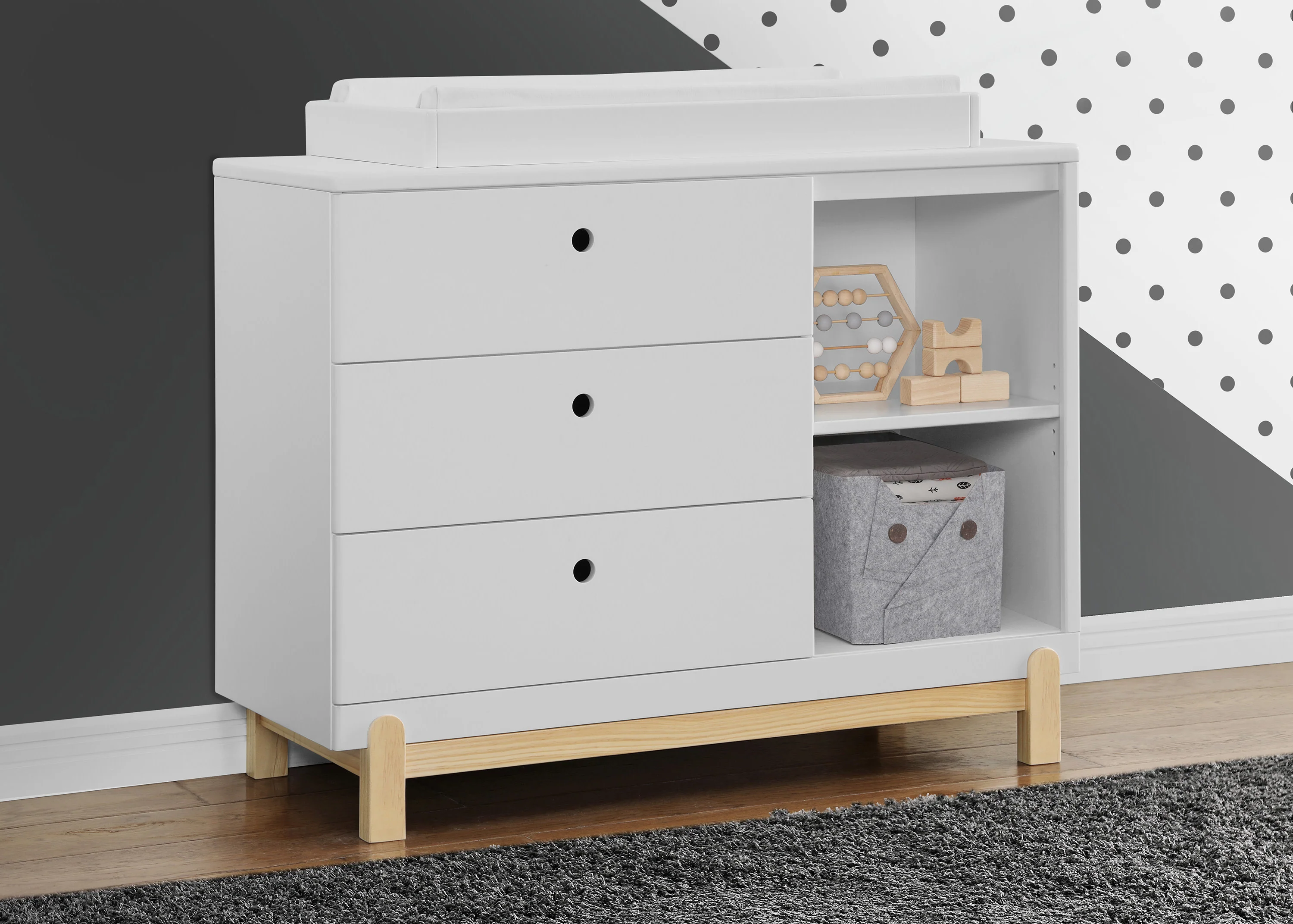 Poppy 3 Drawer Dresser with Cubbies and Interlocking Drawers - Image 2