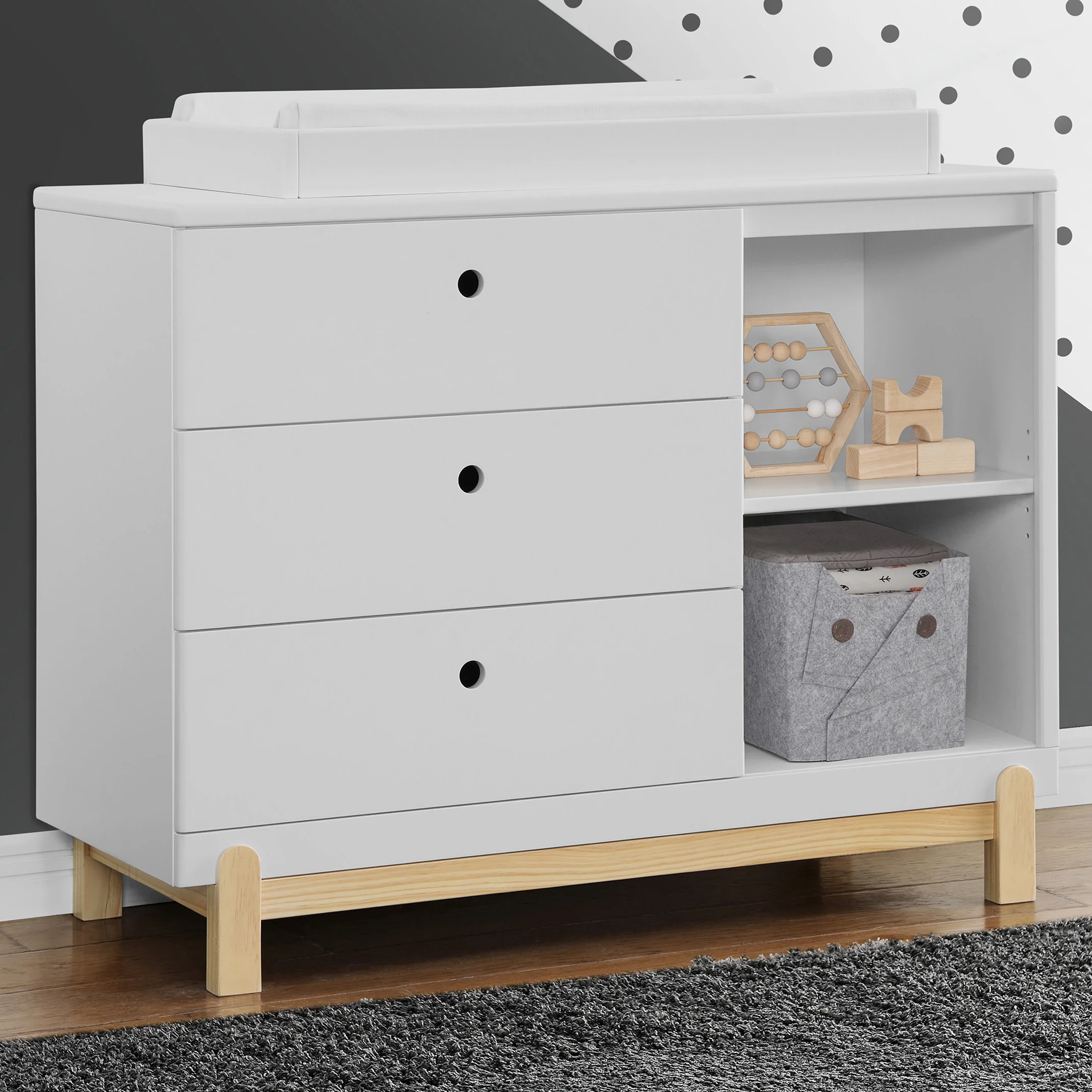 Poppy 3 Drawer Dresser with Cubbies and Interlocking Drawers - Image 6