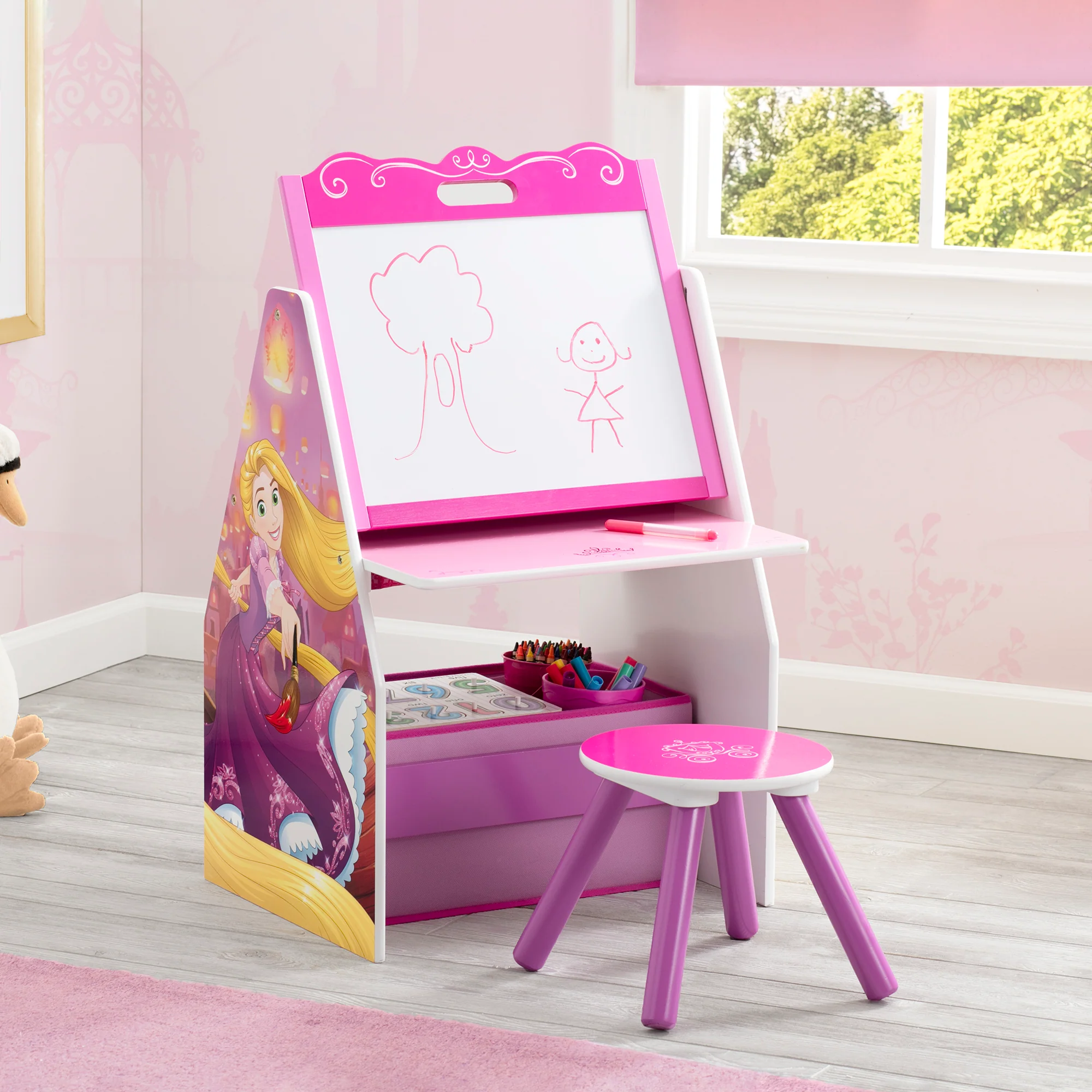 Princess Activity Center - Easel Desk with Stool & Toy Organizer - Image 7
