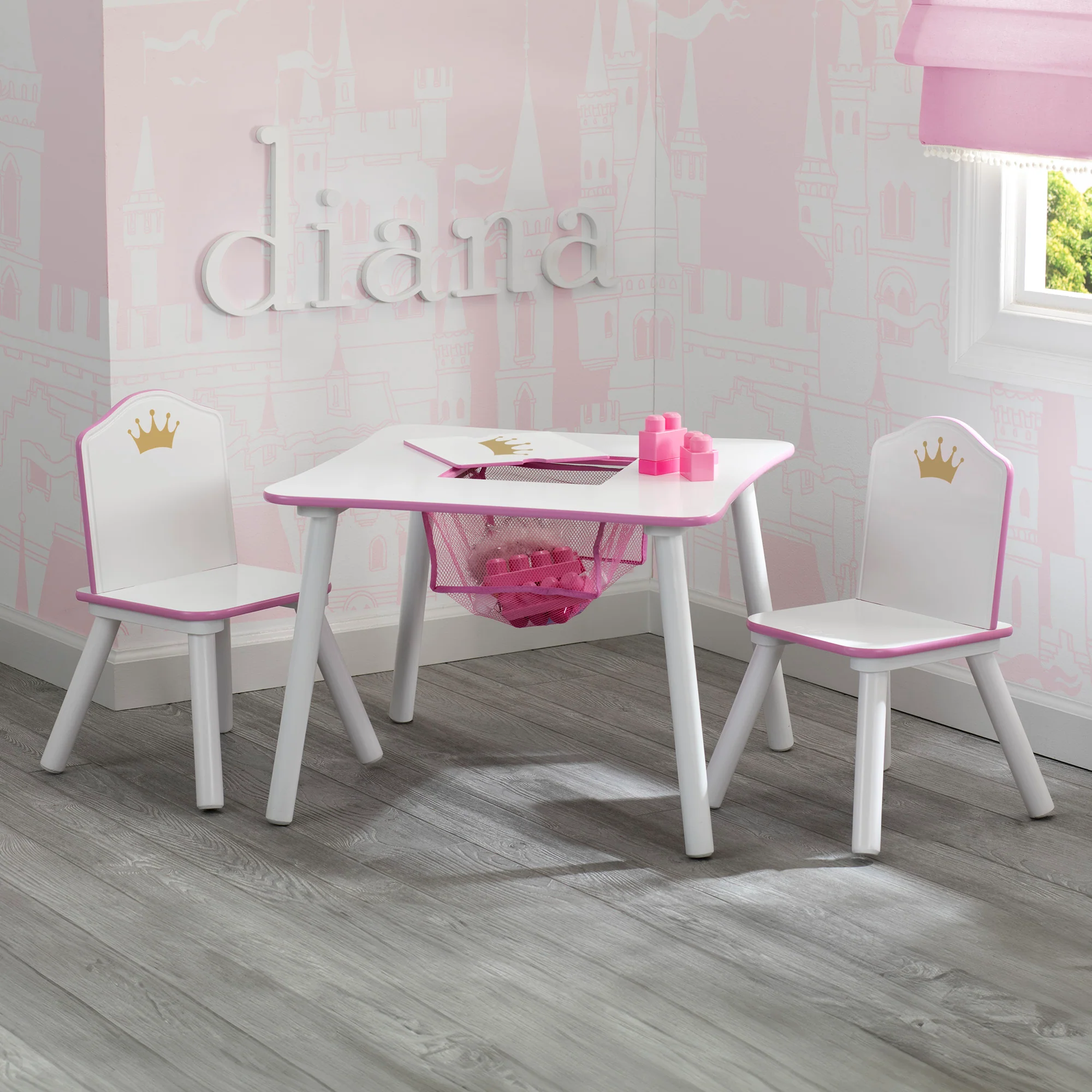 Princess Crown Kids Chair Set and Table, White/Pink - Image 5