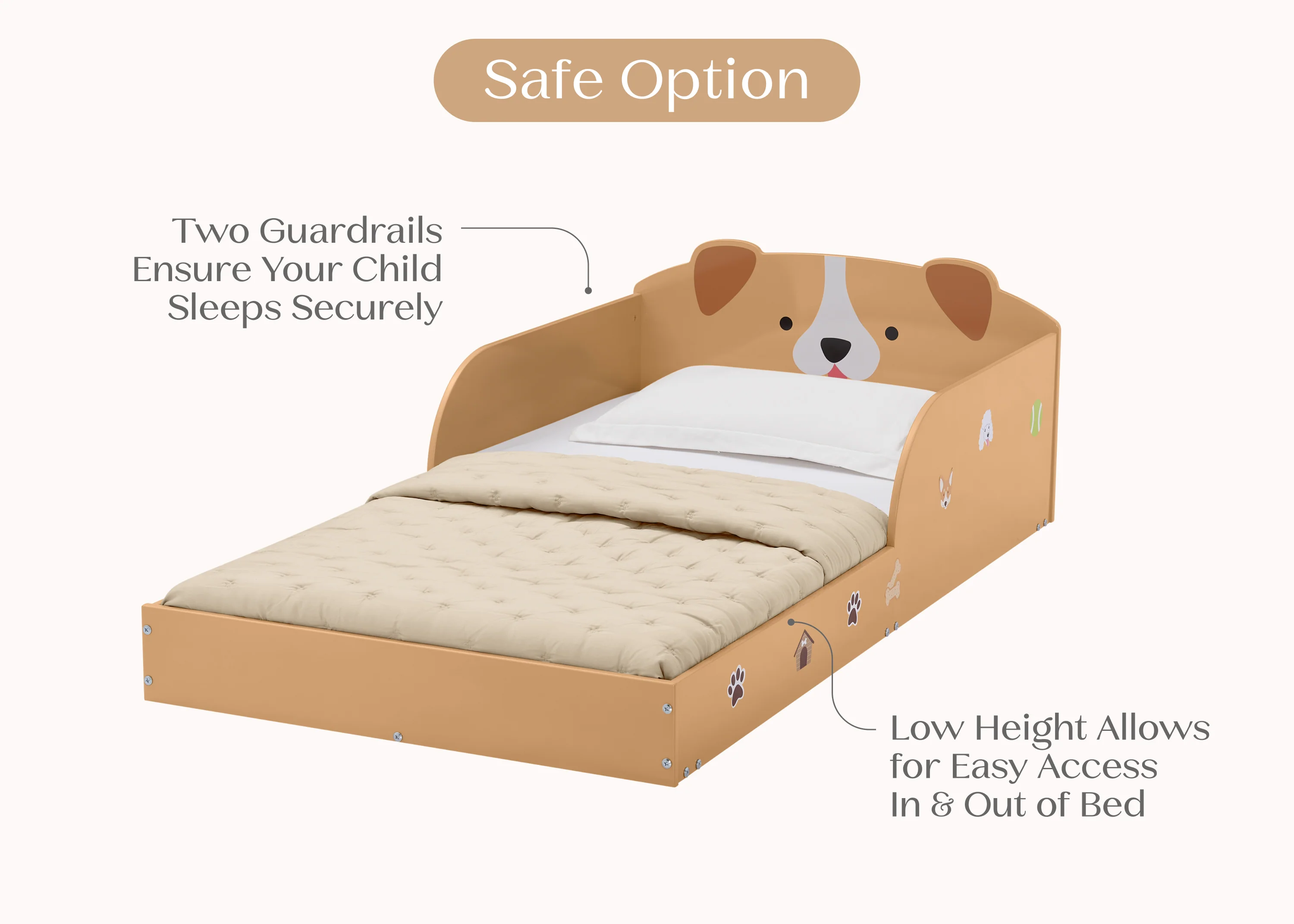 Puppy Wood Floor Toddler Bed with Reusable Stickers - Image 3