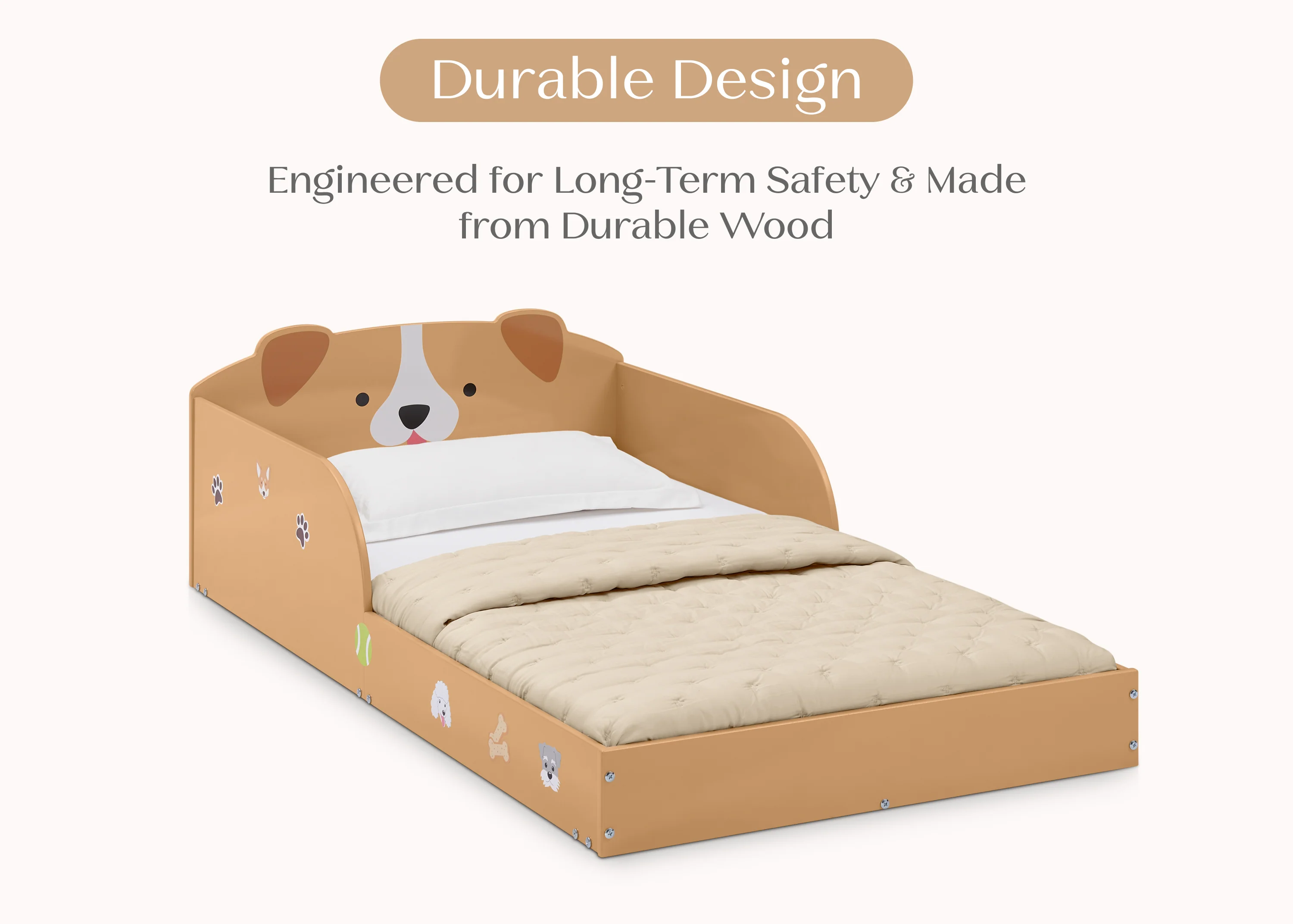 Puppy Wood Floor Toddler Bed with Reusable Stickers - Image 4