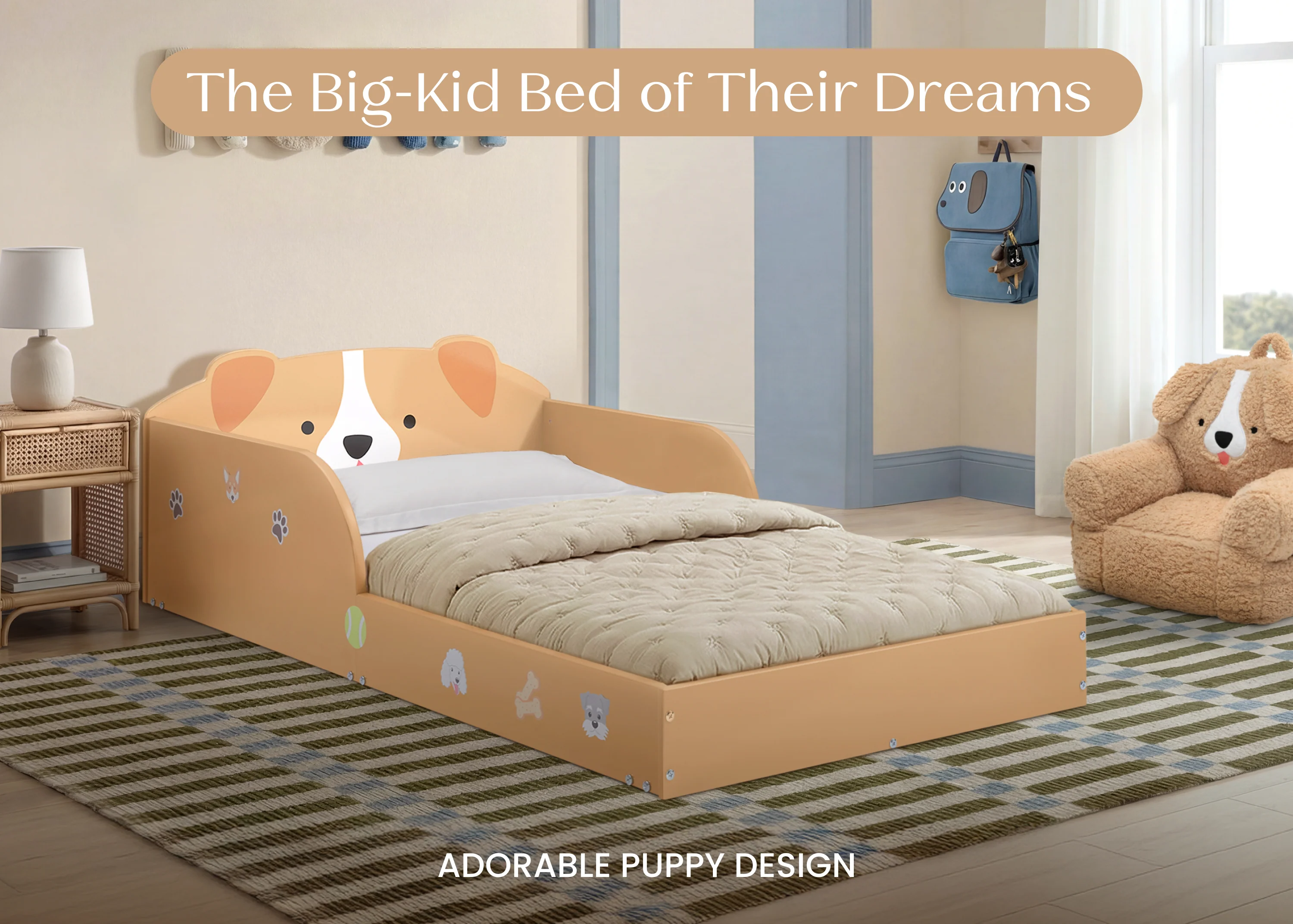 Puppy Wood Floor Toddler Bed with Reusable Stickers - Image 5