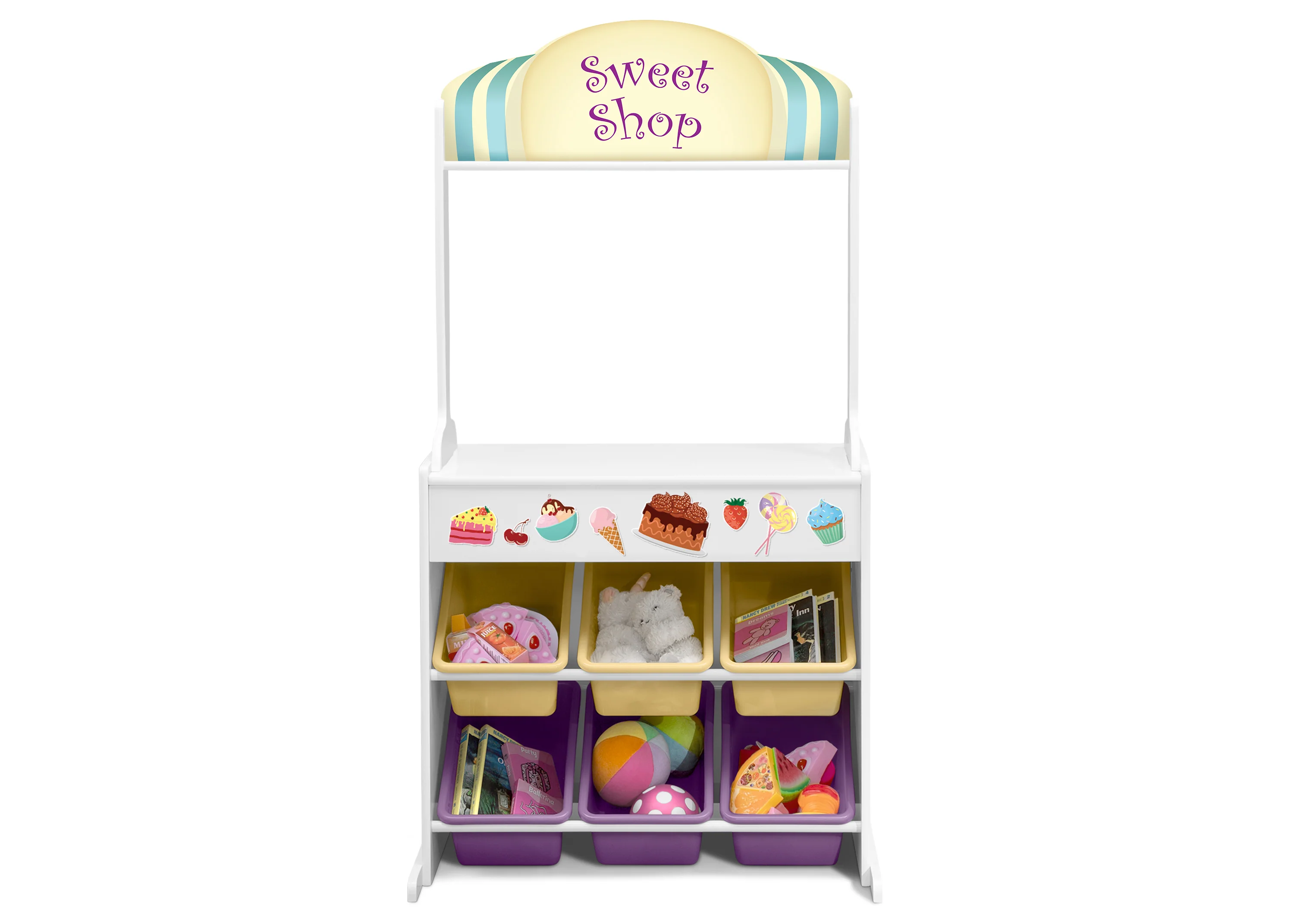 Reversible 4-in-1 Pretend Play Center with Chalkboard & Storage - Image 9