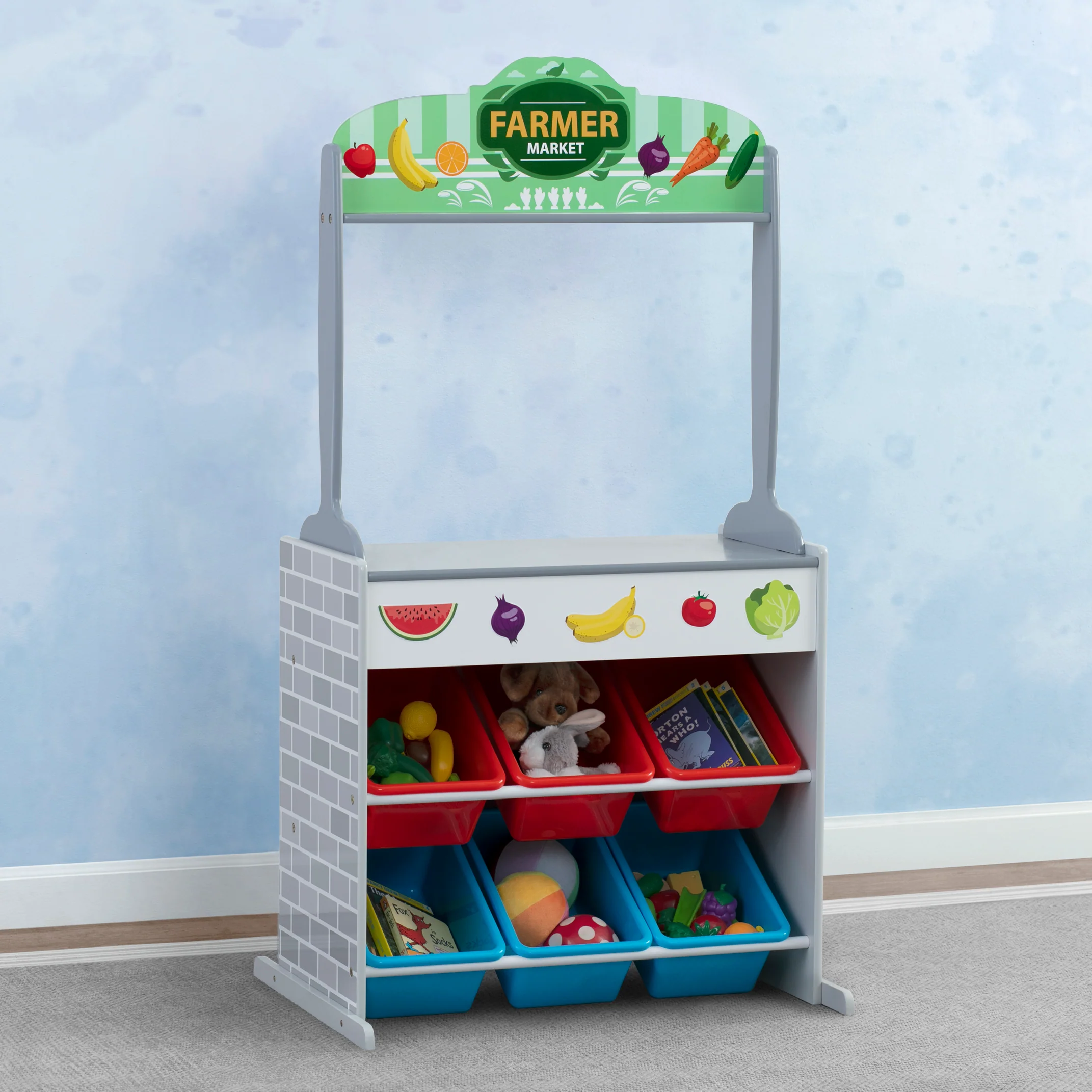 Reversible 4-in-1 Pretend Play Center with Chalkboard & Storage - Image 13