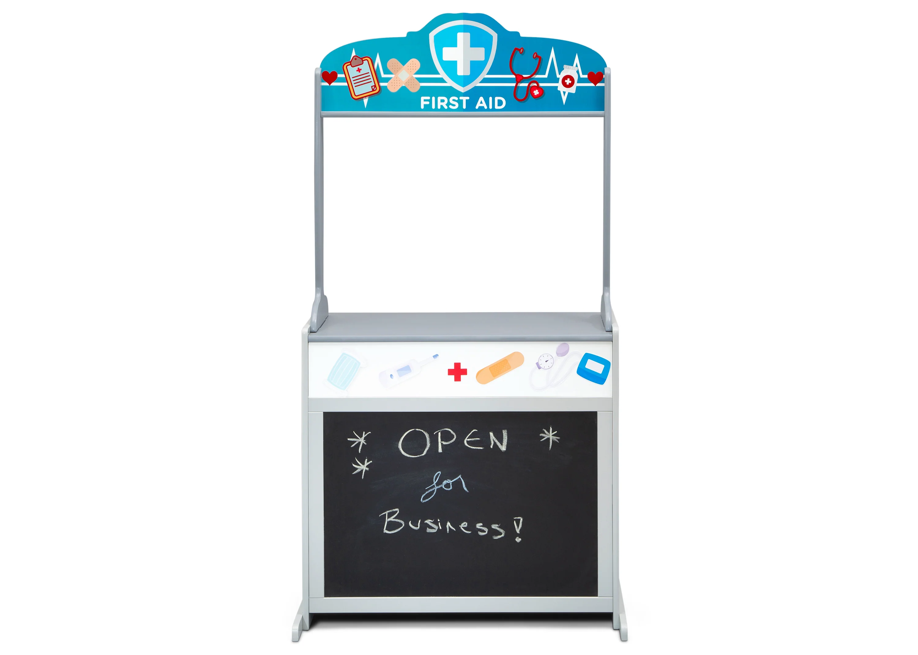 Reversible 4-in-1 Pretend Play Center with Chalkboard & Storage - Image 6