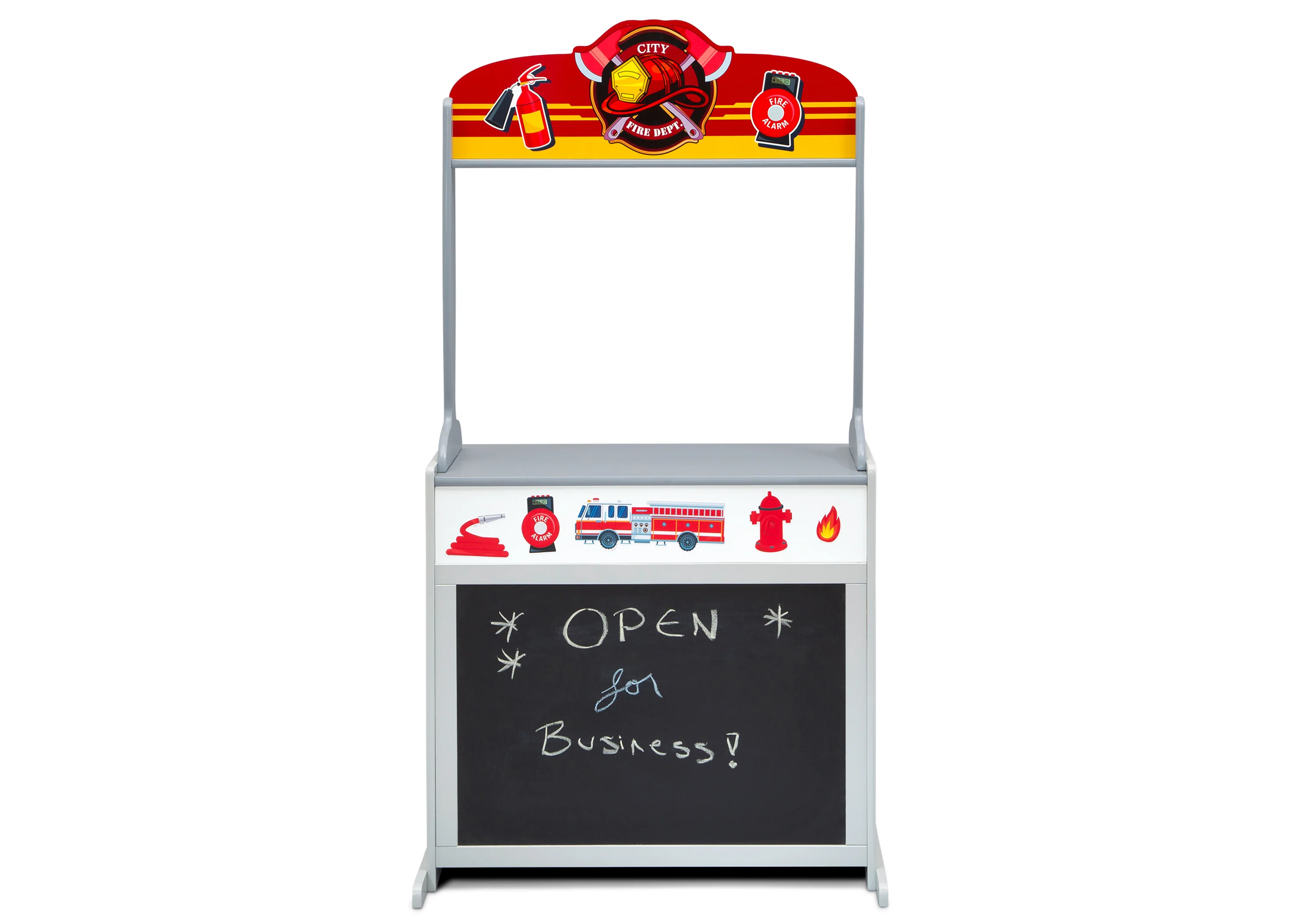 Reversible 4-in-1 Pretend Play Center with Chalkboard & Storage - Image 8