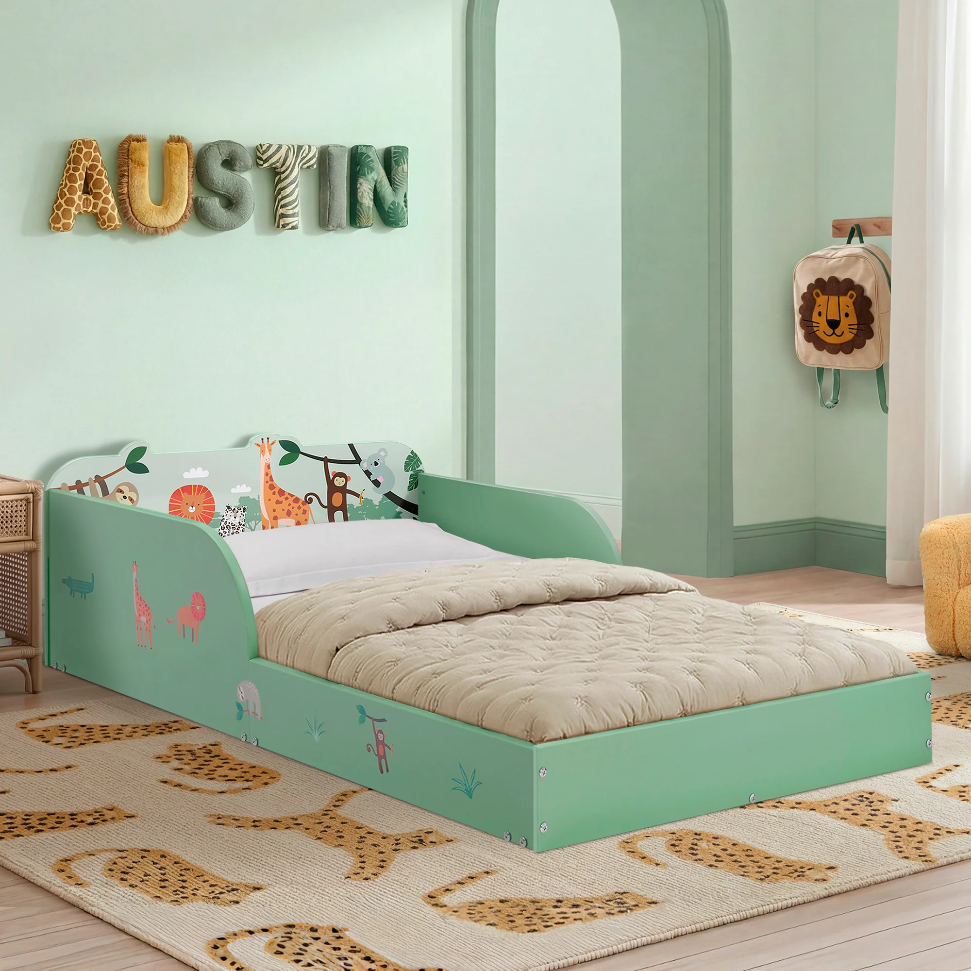 Safari Wood Floor Toddler Bed with Reusable Stickers - Image 14