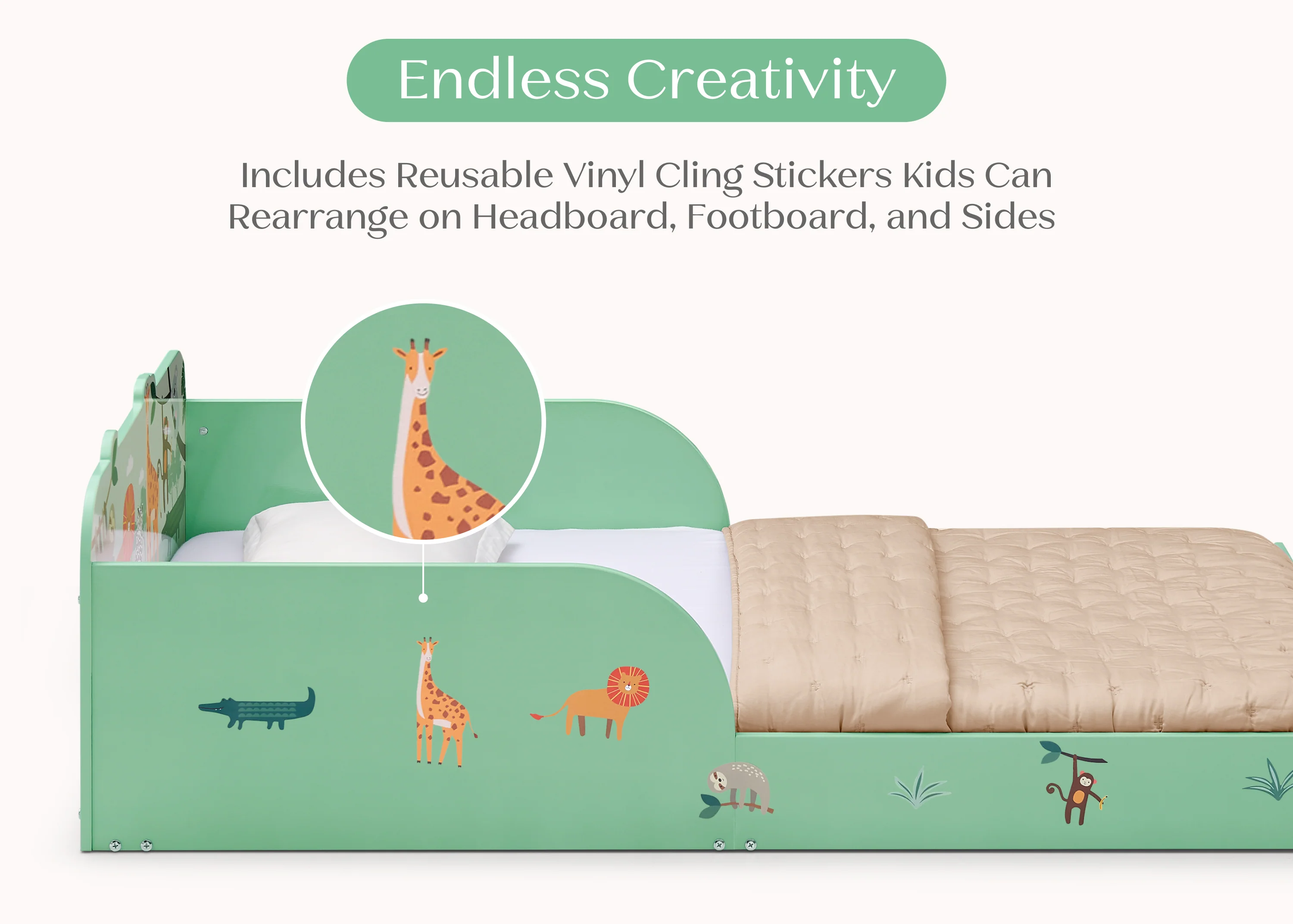Safari Wood Floor Toddler Bed with Reusable Stickers - Image 2