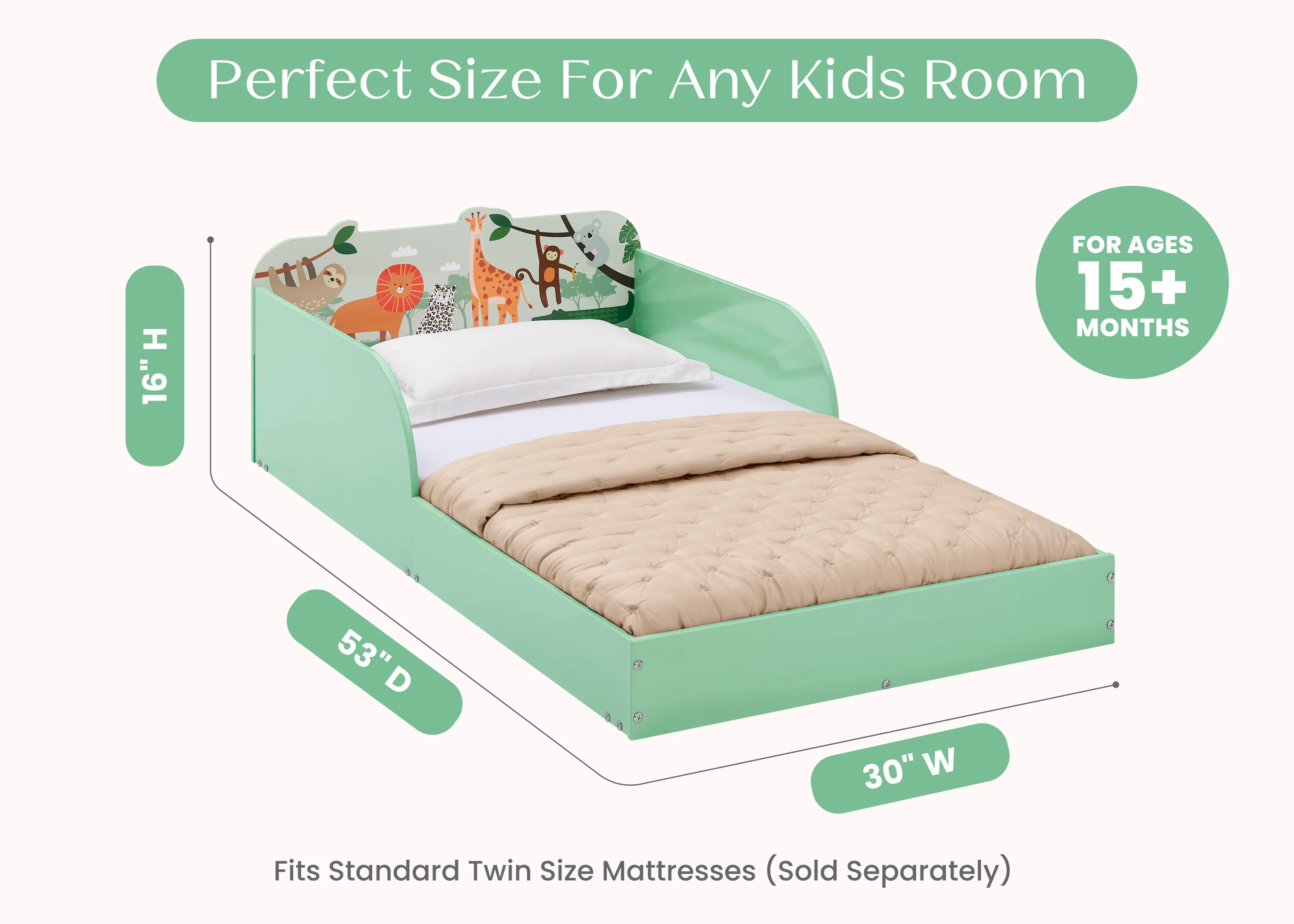 Safari Wood Floor Toddler Bed with Reusable Stickers - Image 6