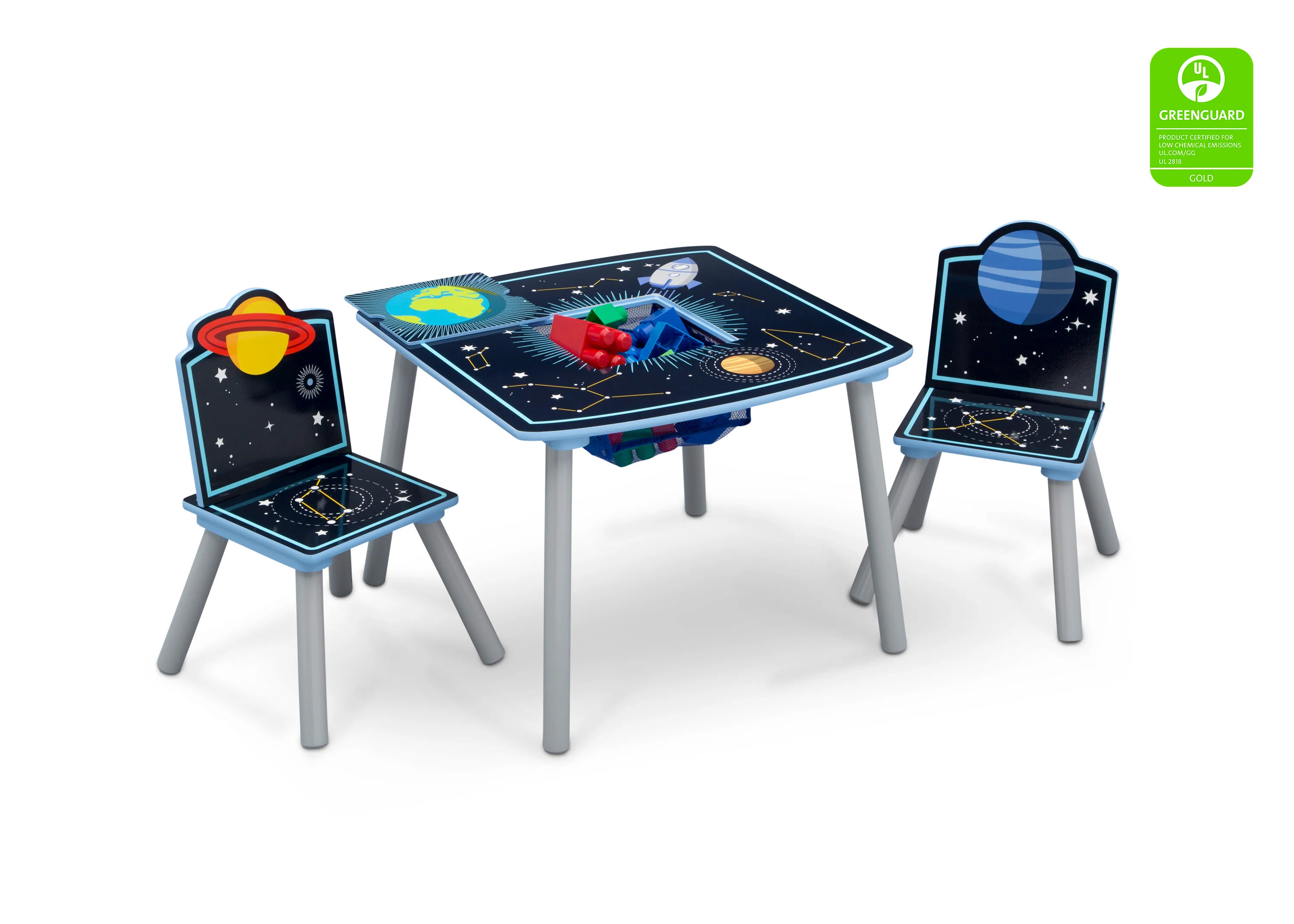Space Adventures Kids Wood Table and Chair Set with Storage - Image 2