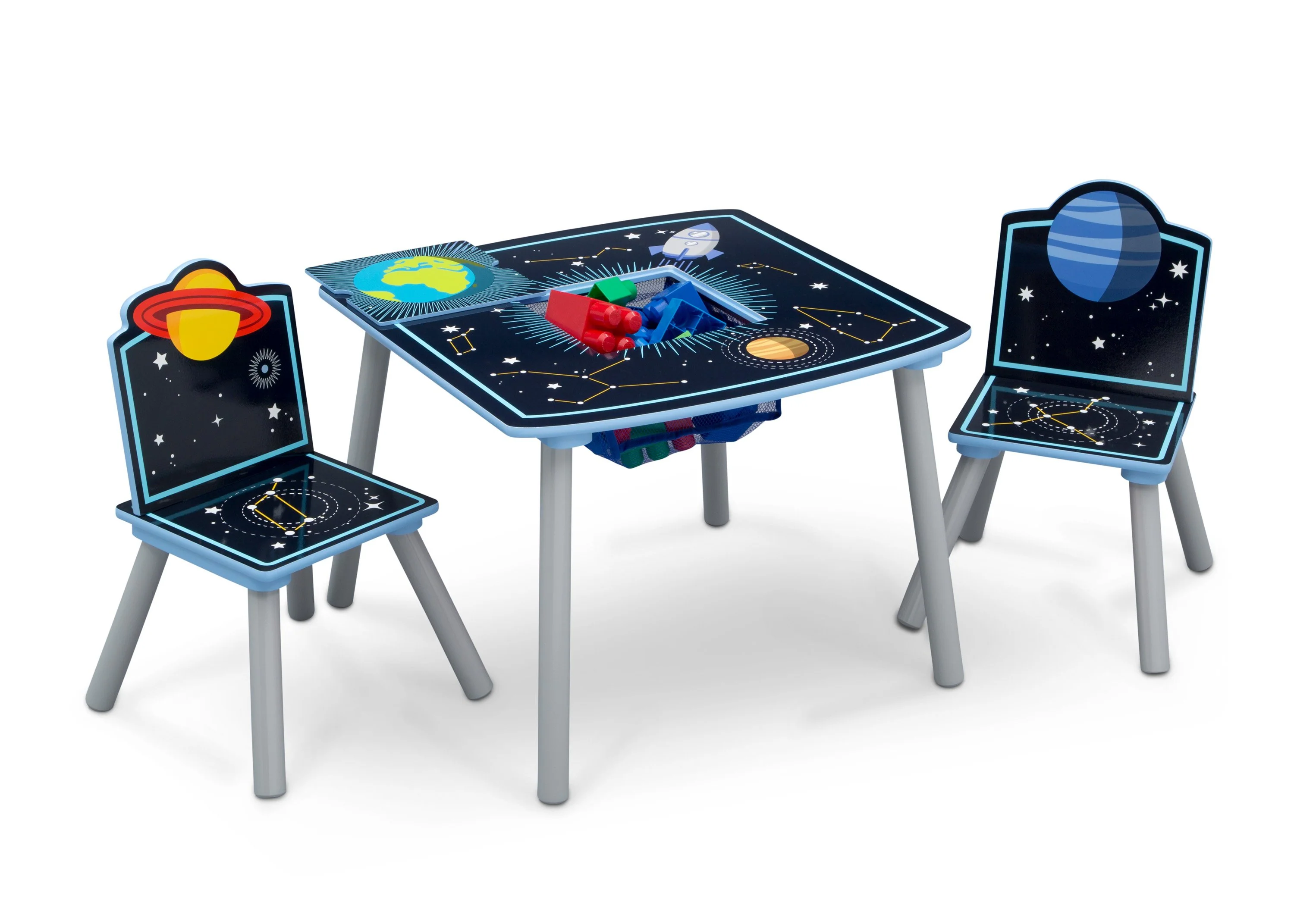 Space Adventures Kids Wood Table and Chair Set with Storage - Image 3