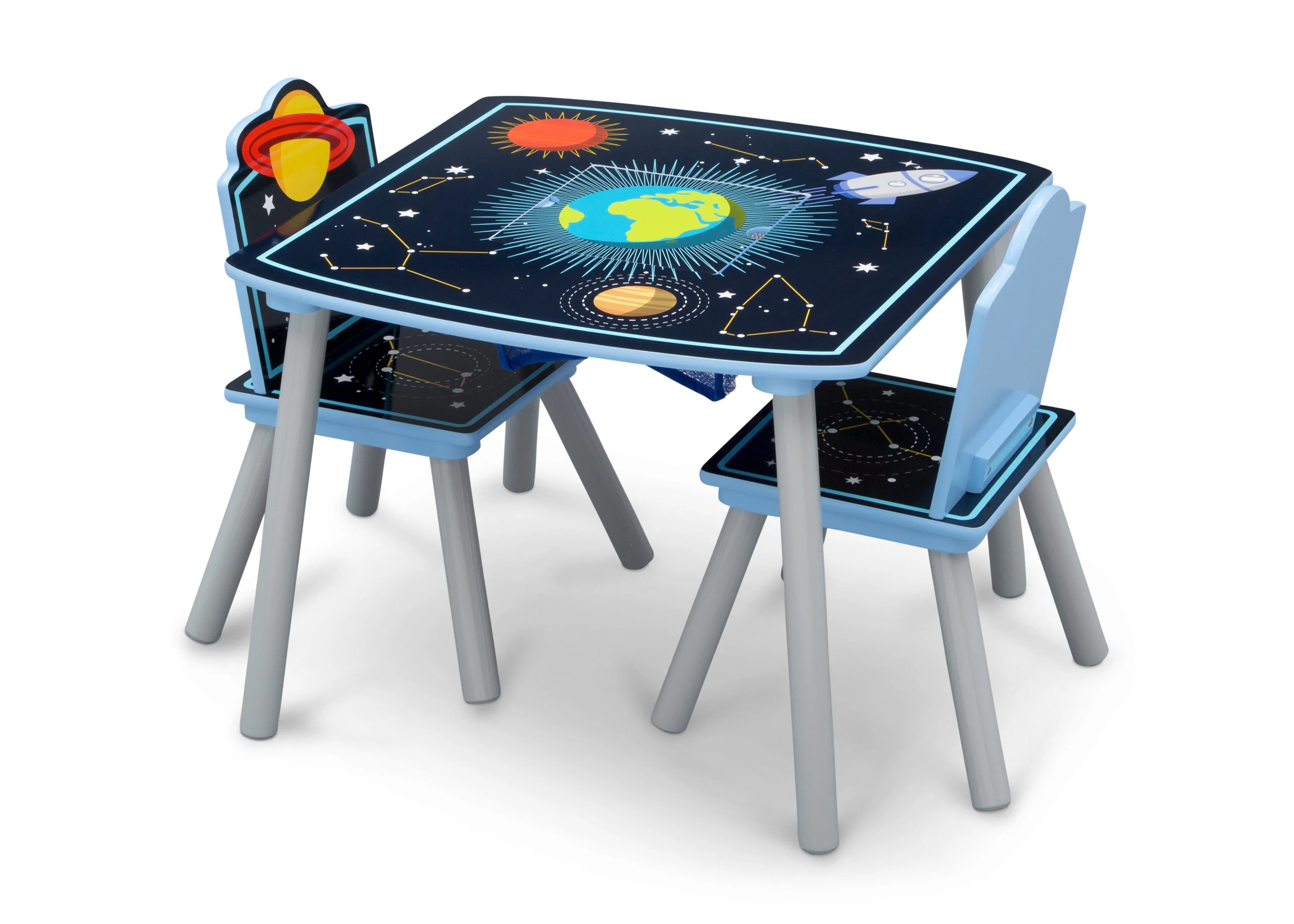 Space Adventures Kids Wood Table and Chair Set with Storage - Image 4