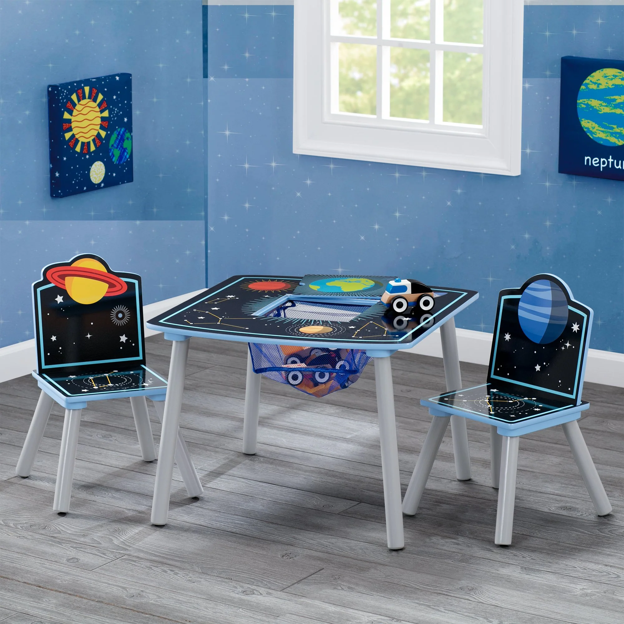 Space Adventures Kids Wood Table and Chair Set with Storage - Image 7